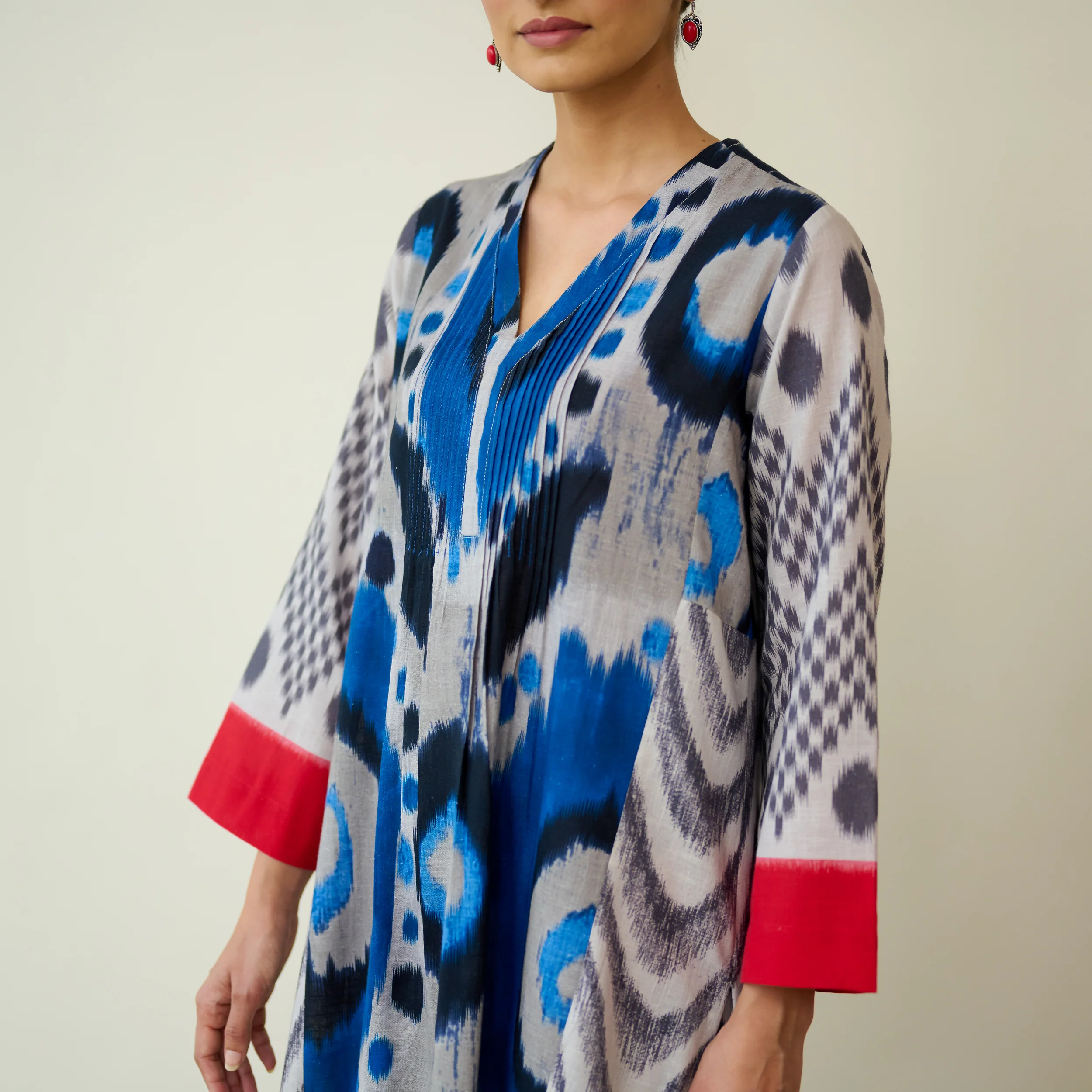 Rhythm Slub Cotton Kurta Set - Electric Blue & Grey - Image 3