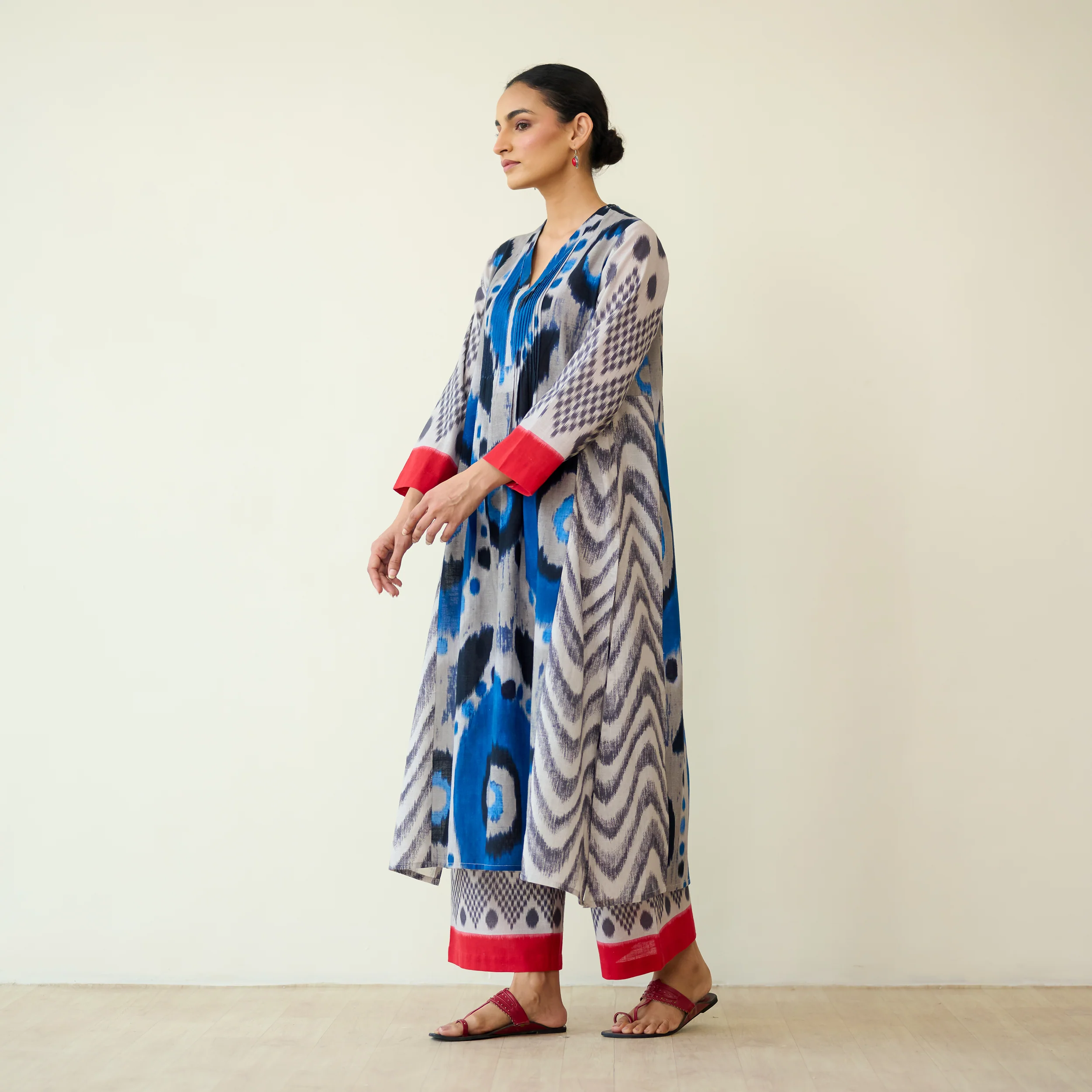 Rhythm Slub Cotton Kurta Set - Electric Blue & Grey - Image 4