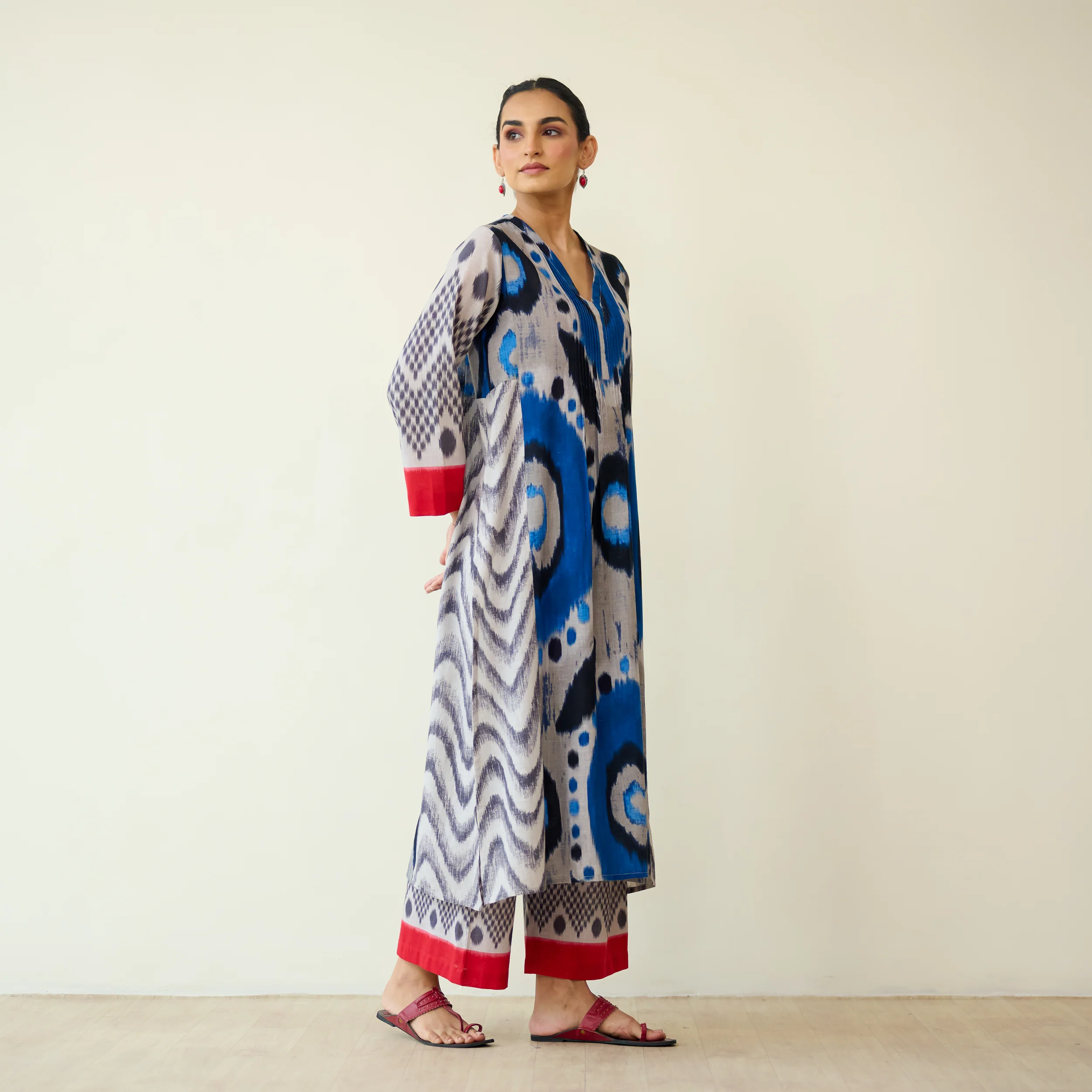 Rhythm Slub Cotton Kurta Set - Electric Blue & Grey - Image 6
