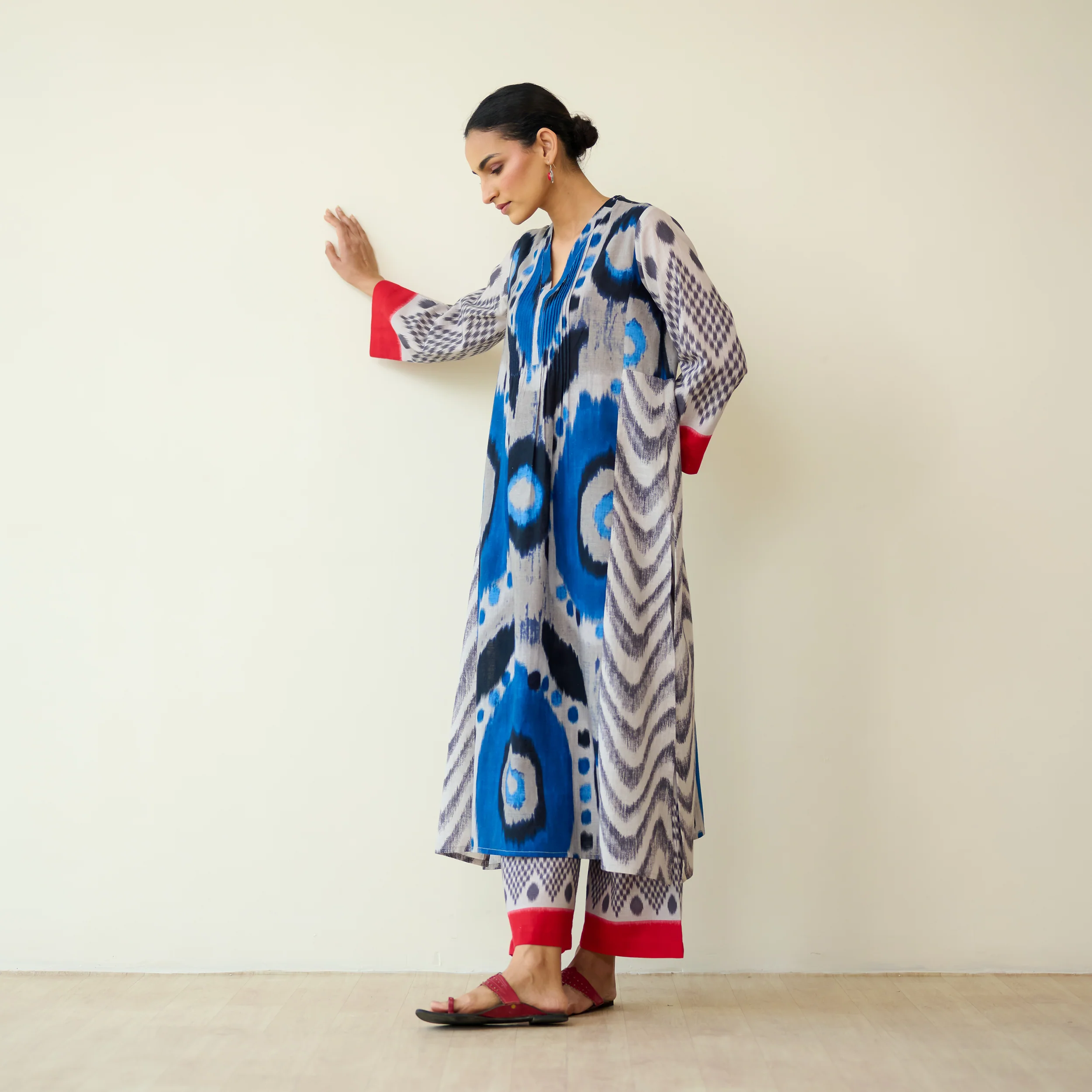 Rhythm Slub Cotton Kurta Set - Electric Blue & Grey - Image 8