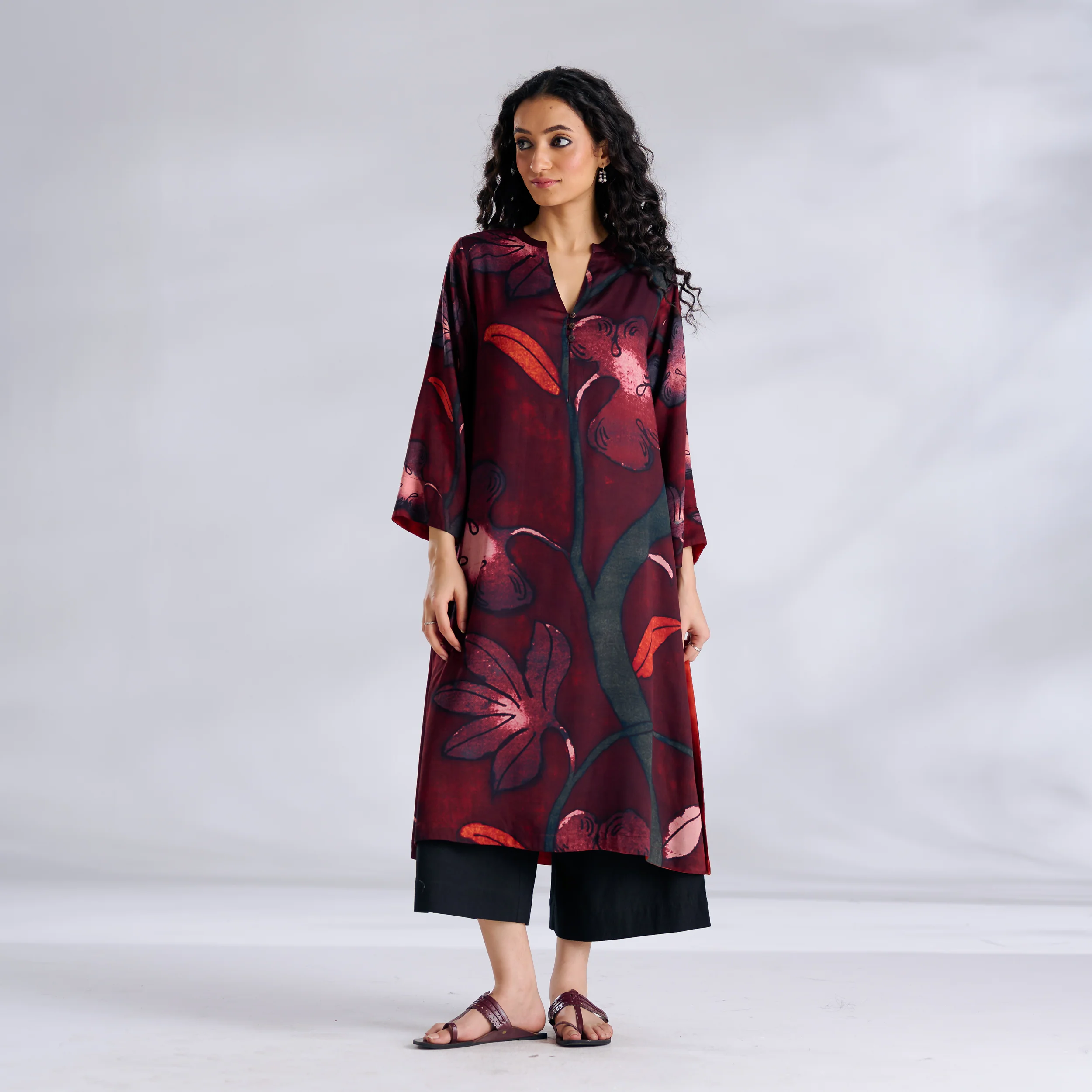 Rivaa Modal Satin Kurta - Red