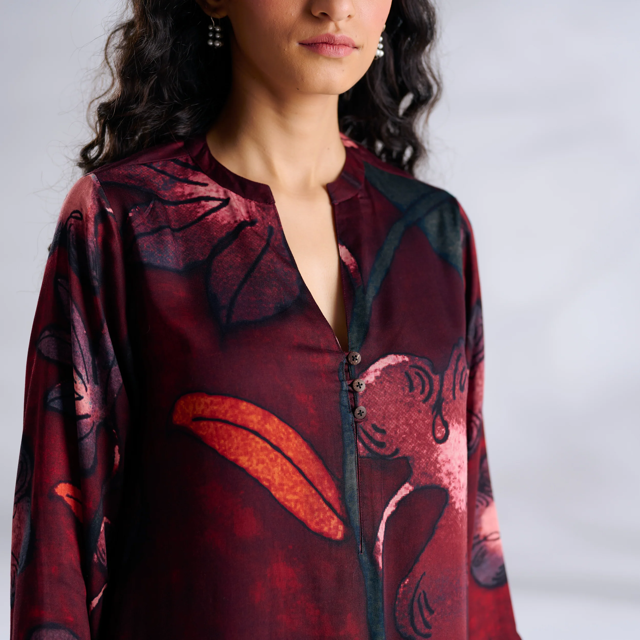 Rivaa Modal Satin Kurta - Red - Image 2