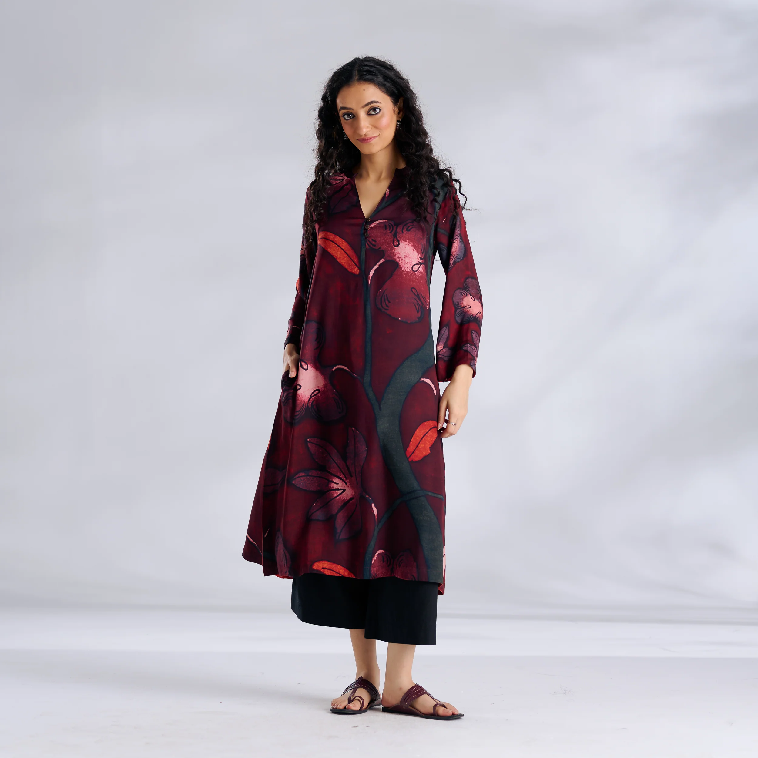 Rivaa Modal Satin Kurta - Red - Image 4