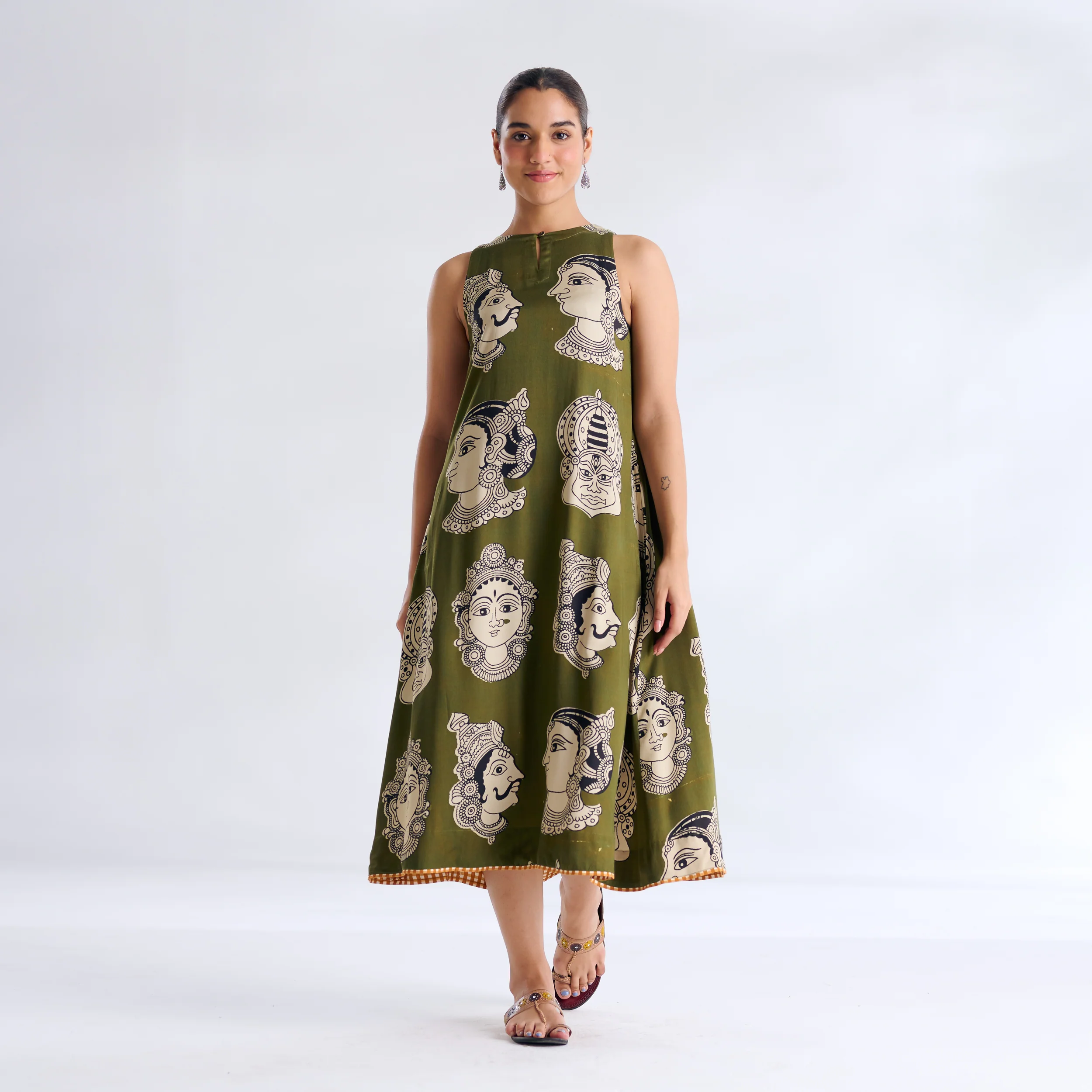 Roopika Modal Satin Dress - Henna Green - Image 4