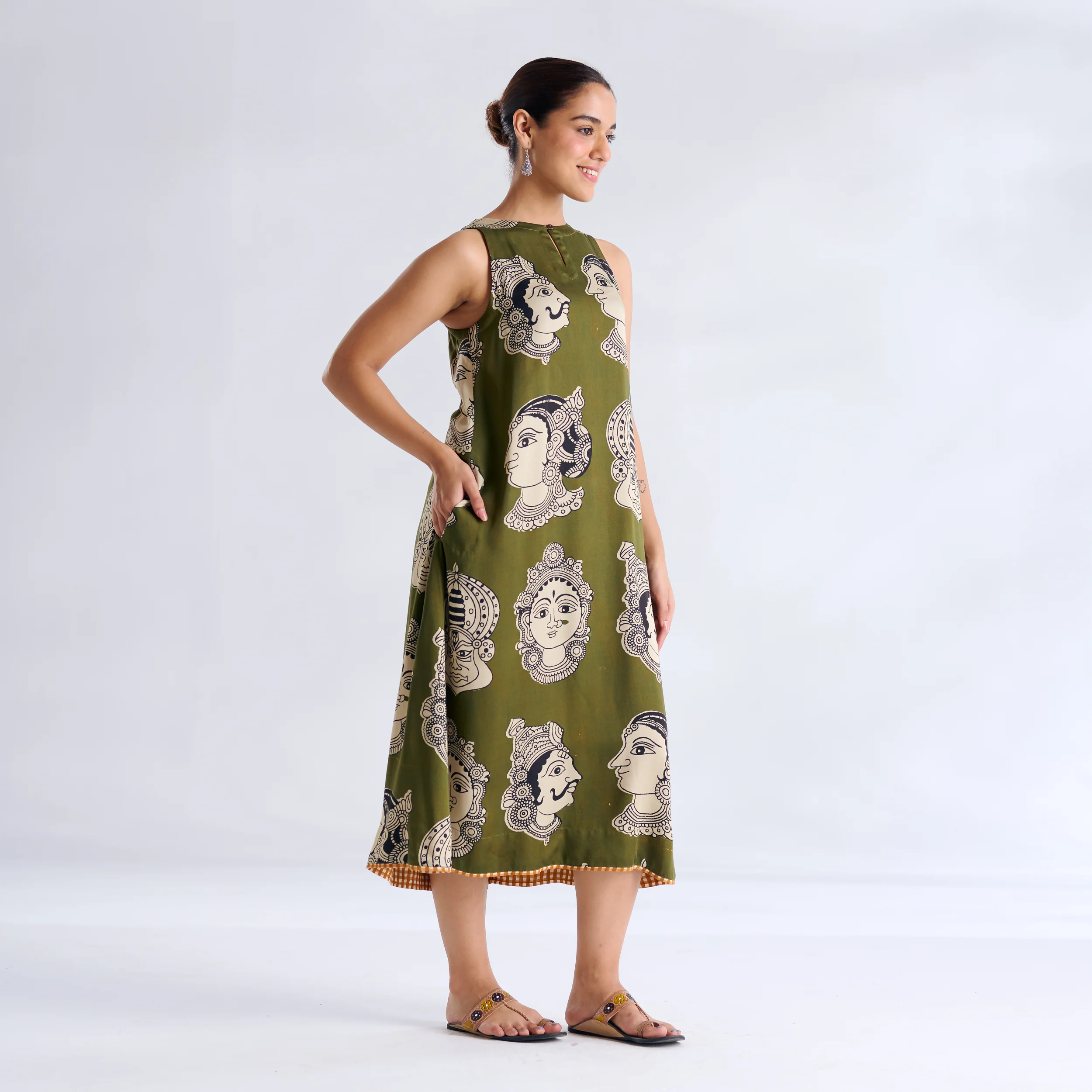 Roopika Modal Satin Dress - Henna Green - Image 5