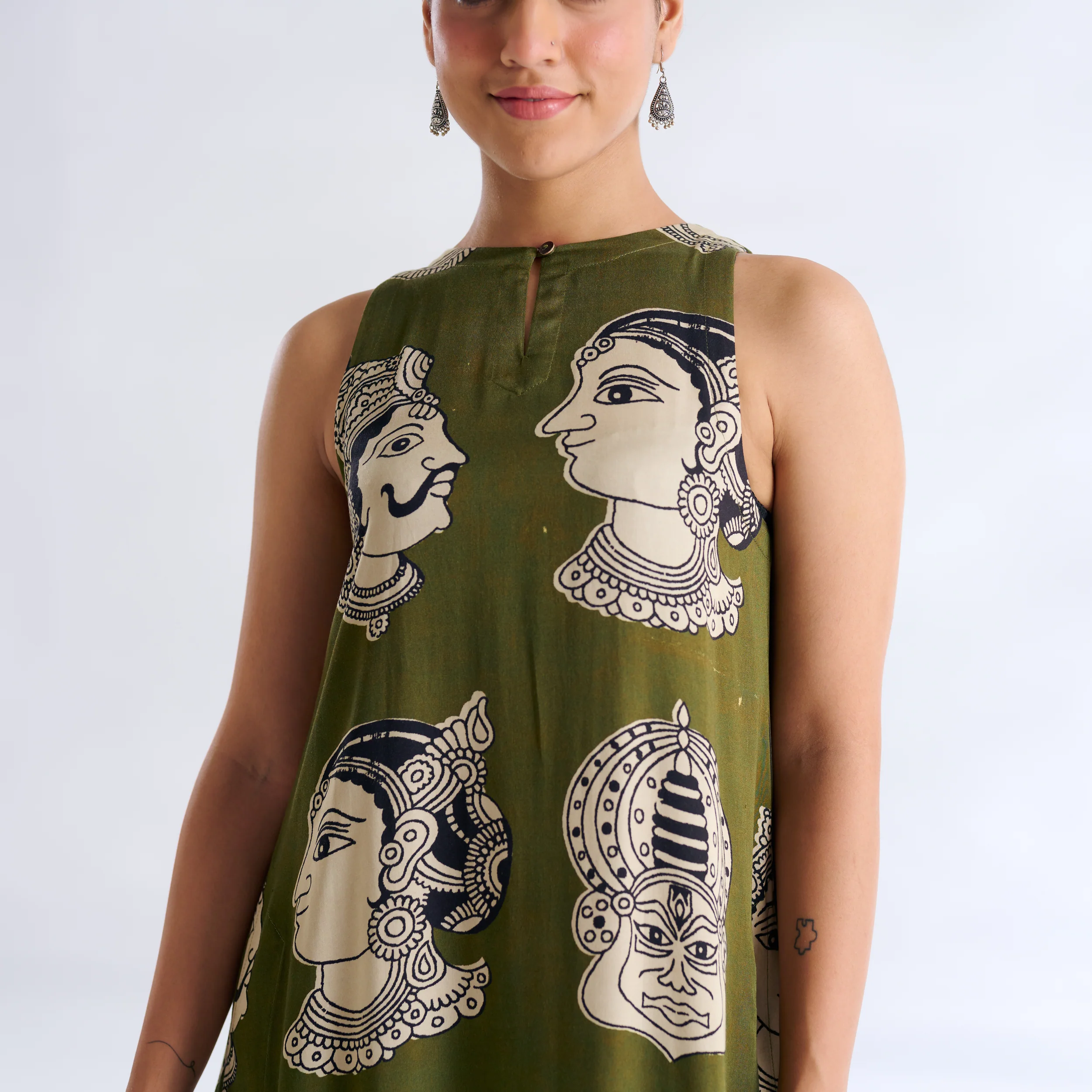 Roopika Modal Satin Dress - Henna Green - Image 7
