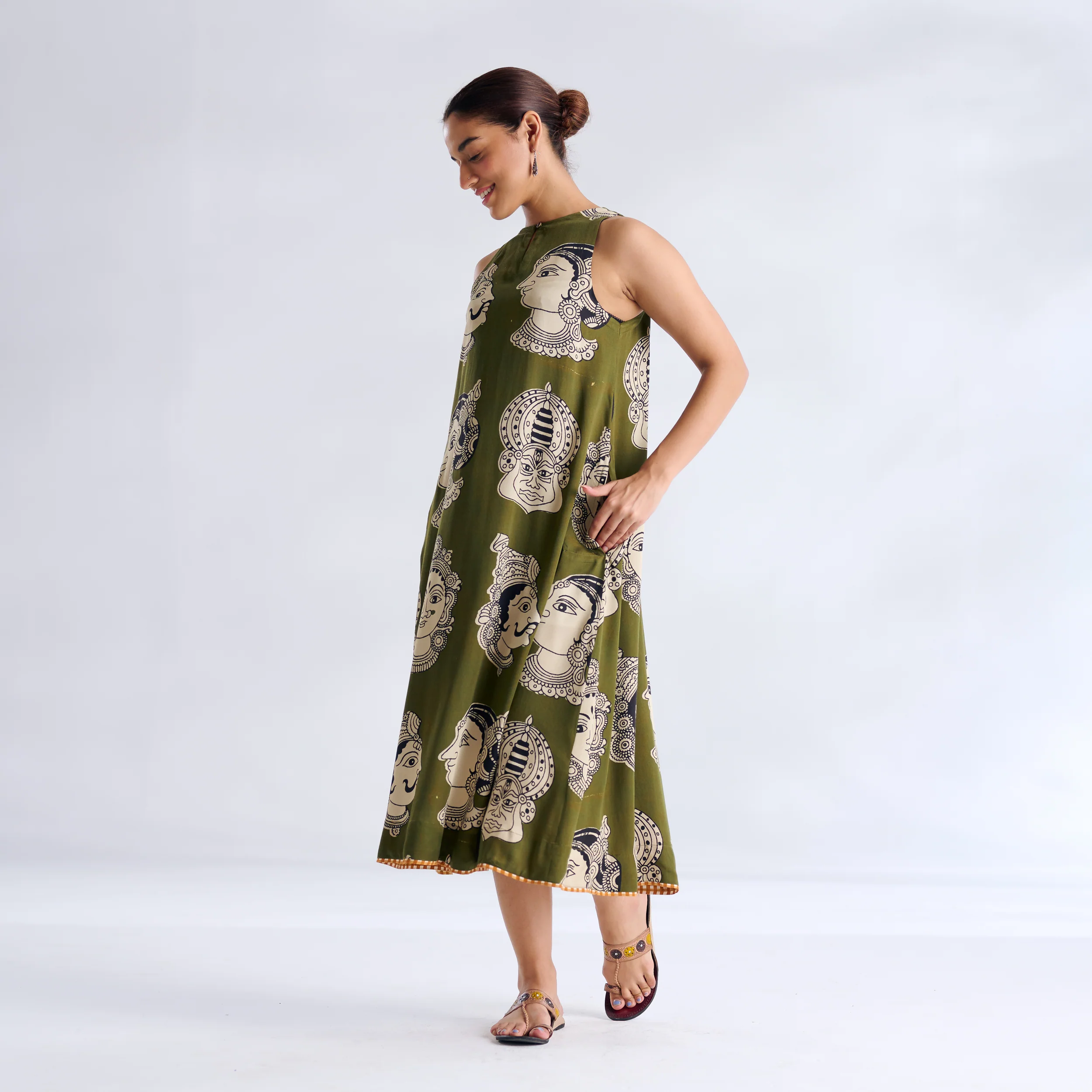 Roopika Modal Satin Dress - Henna Green - Image 8