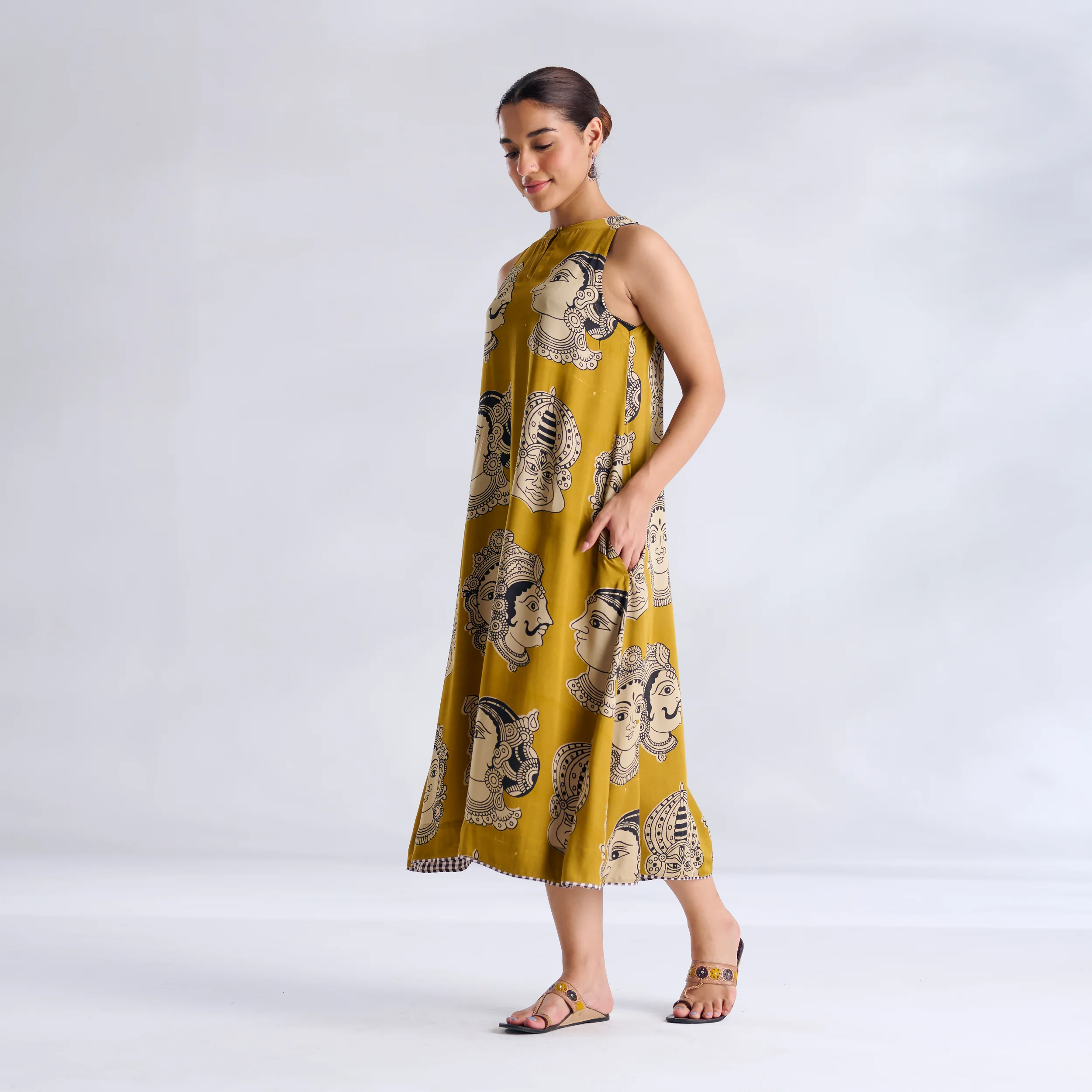 Roopika Modal Satin Dress - Ochre Yellow - Image 4