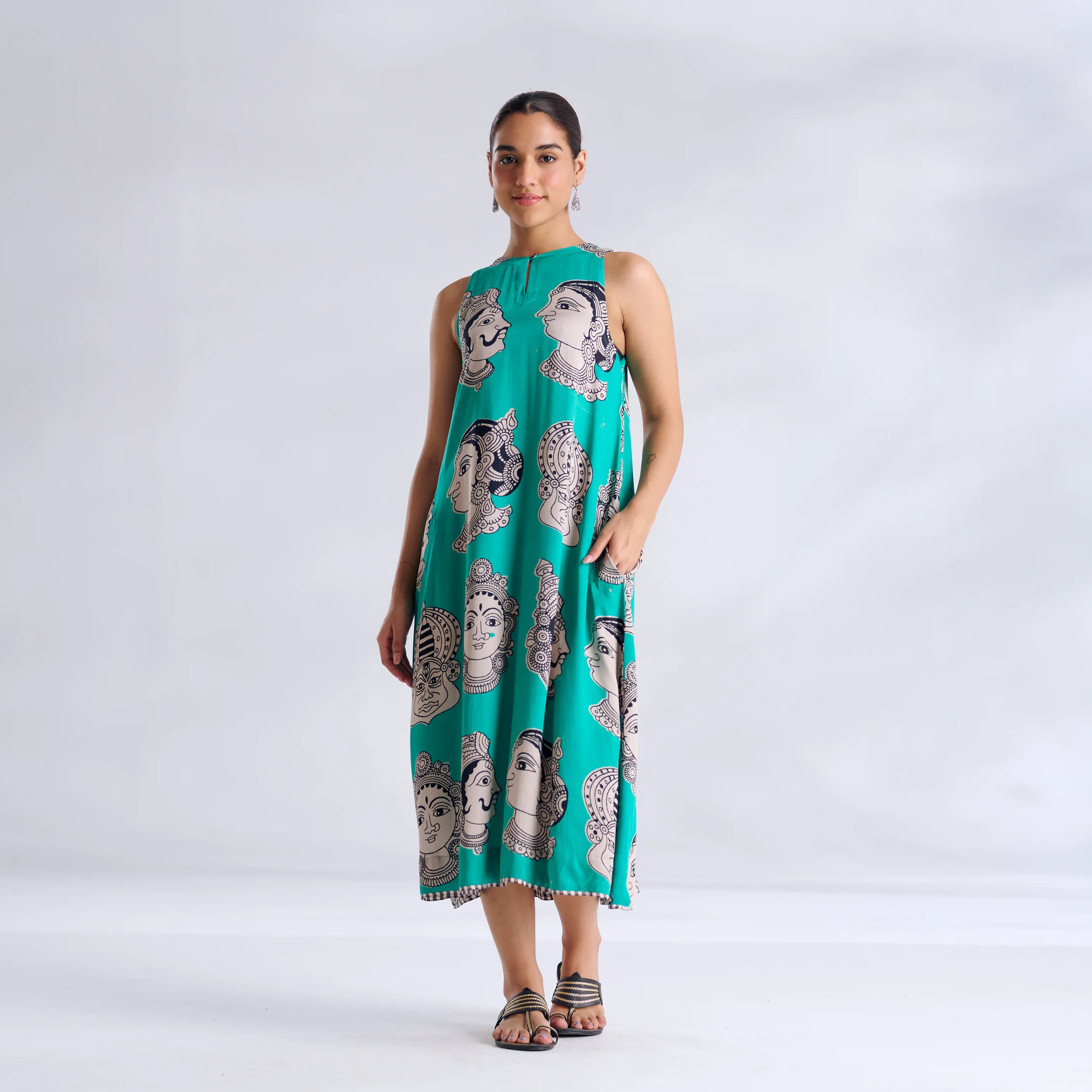 Roopika Modal Satin Dress - Turquoise - Image 3