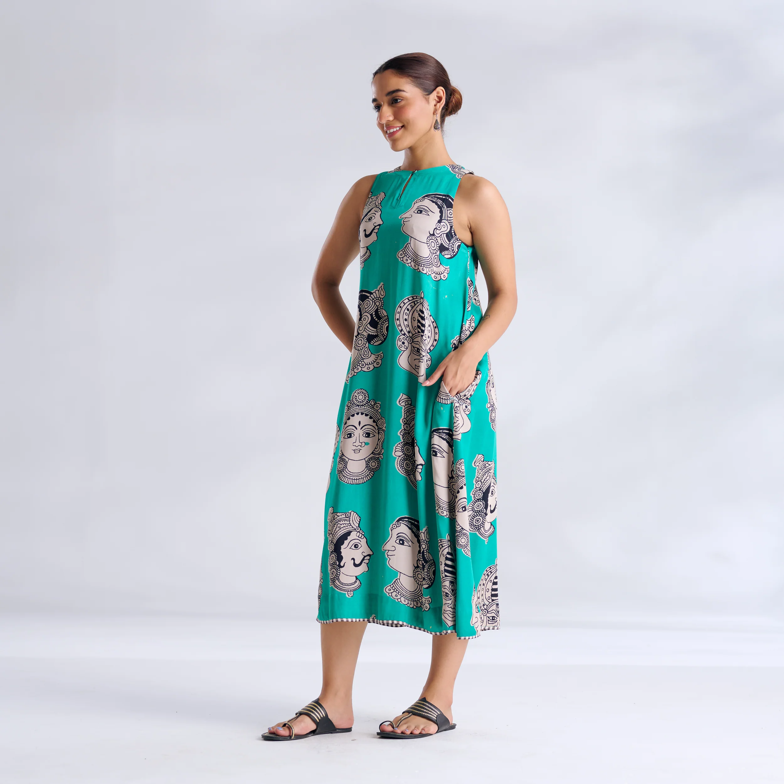 Roopika Modal Satin Dress - Turquoise - Image 5
