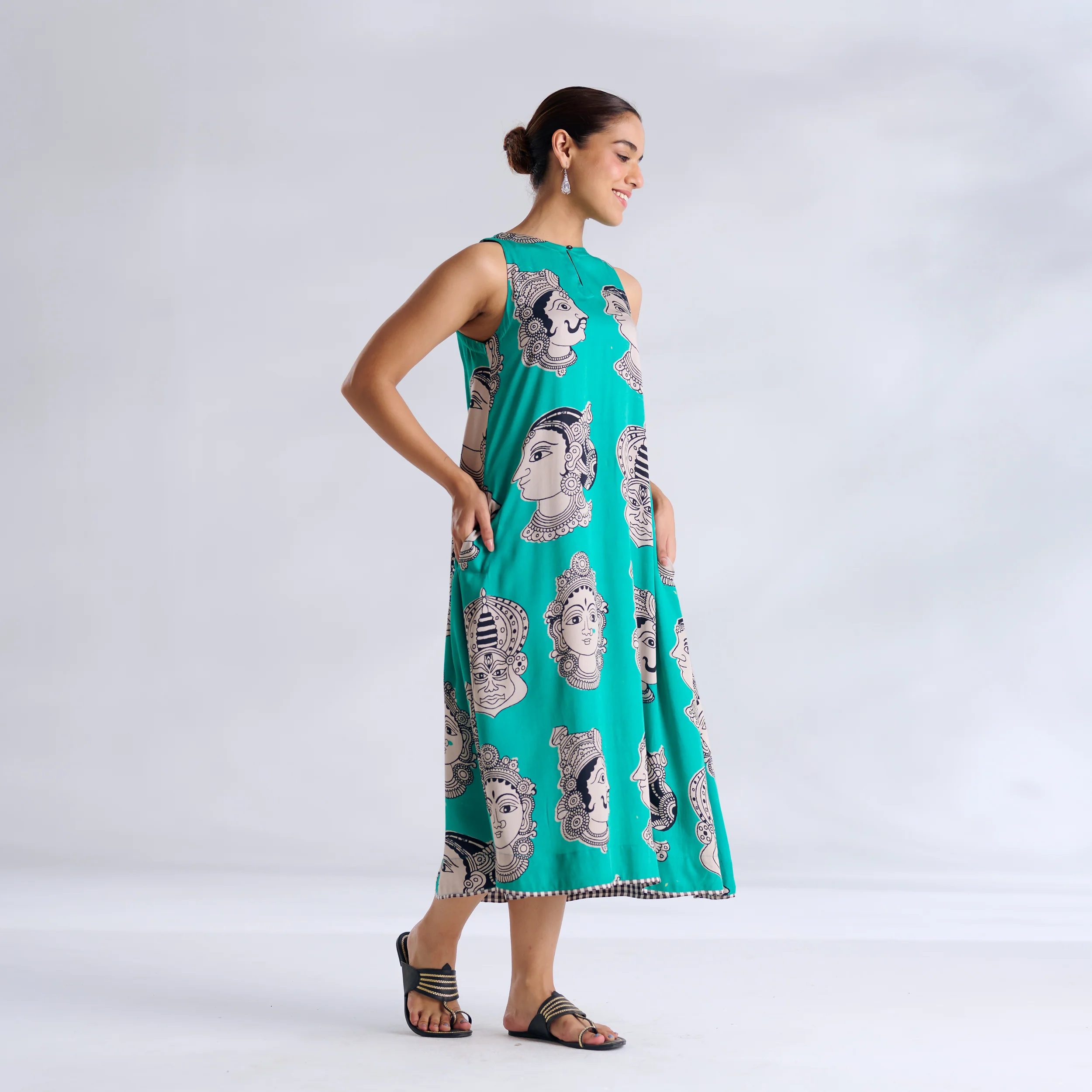 Roopika Modal Satin Dress - Turquoise - Image 8