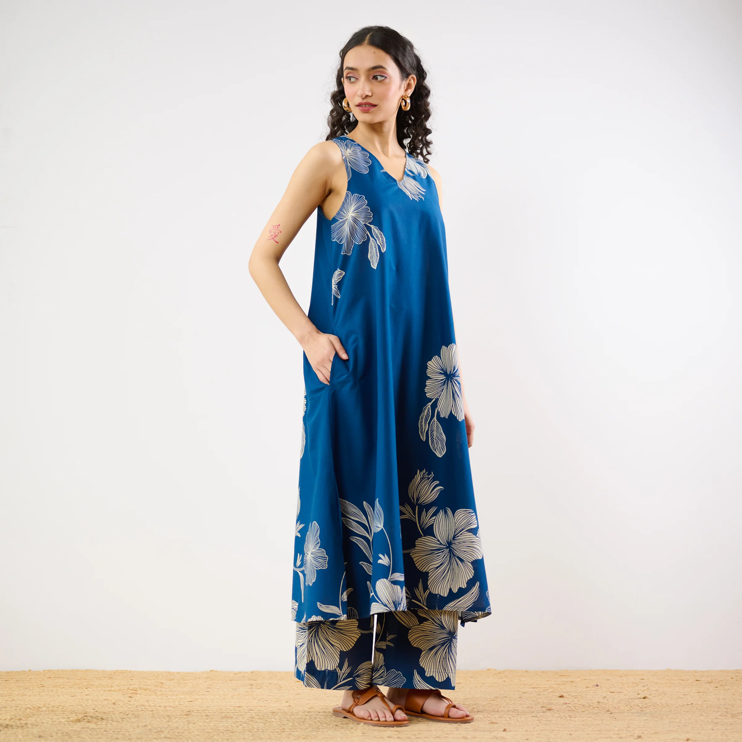Rosa A-line Cotton Co-ord Set - Indigo - Image 6