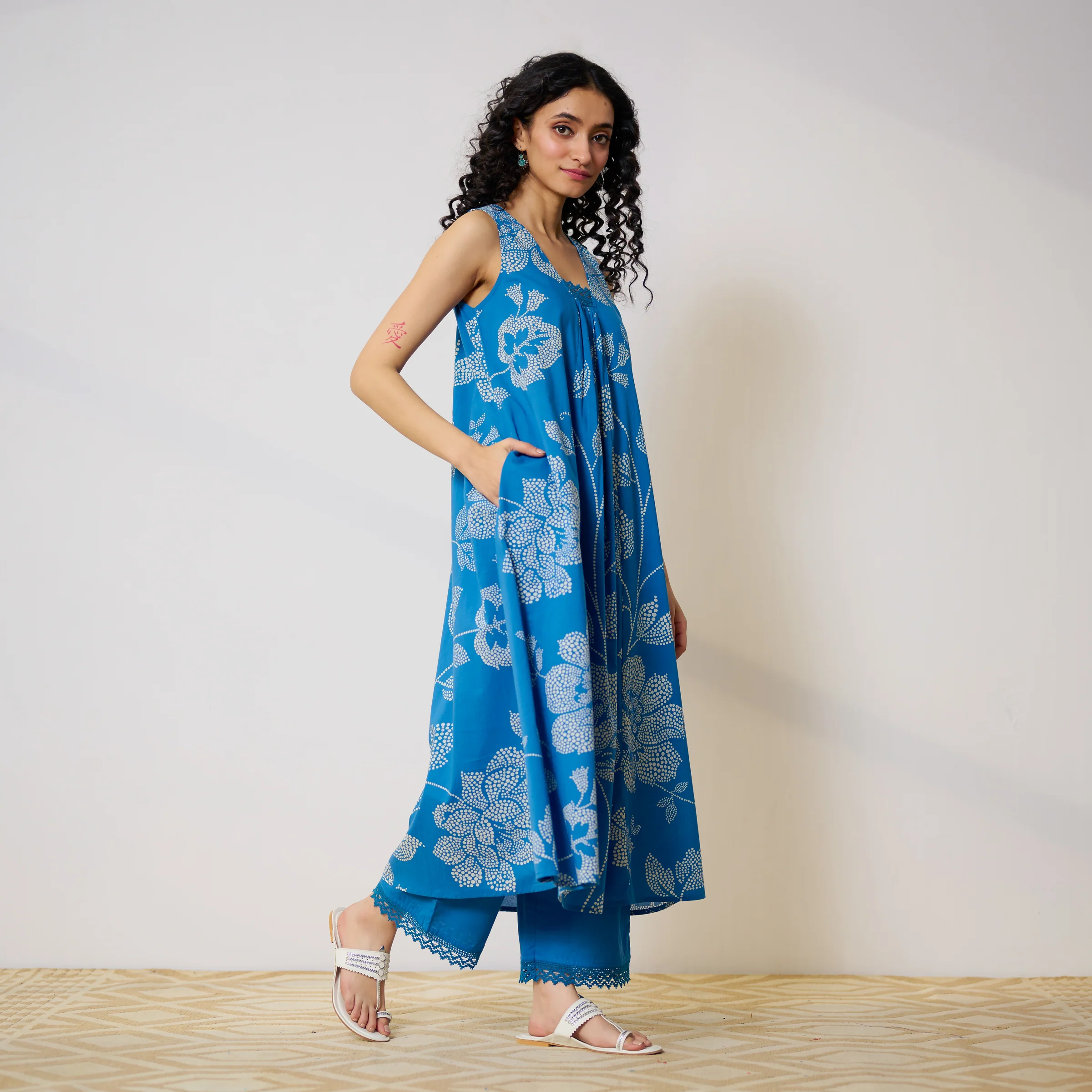 Rosewood Cotton Kurta Set - Electric Blue - Image 5