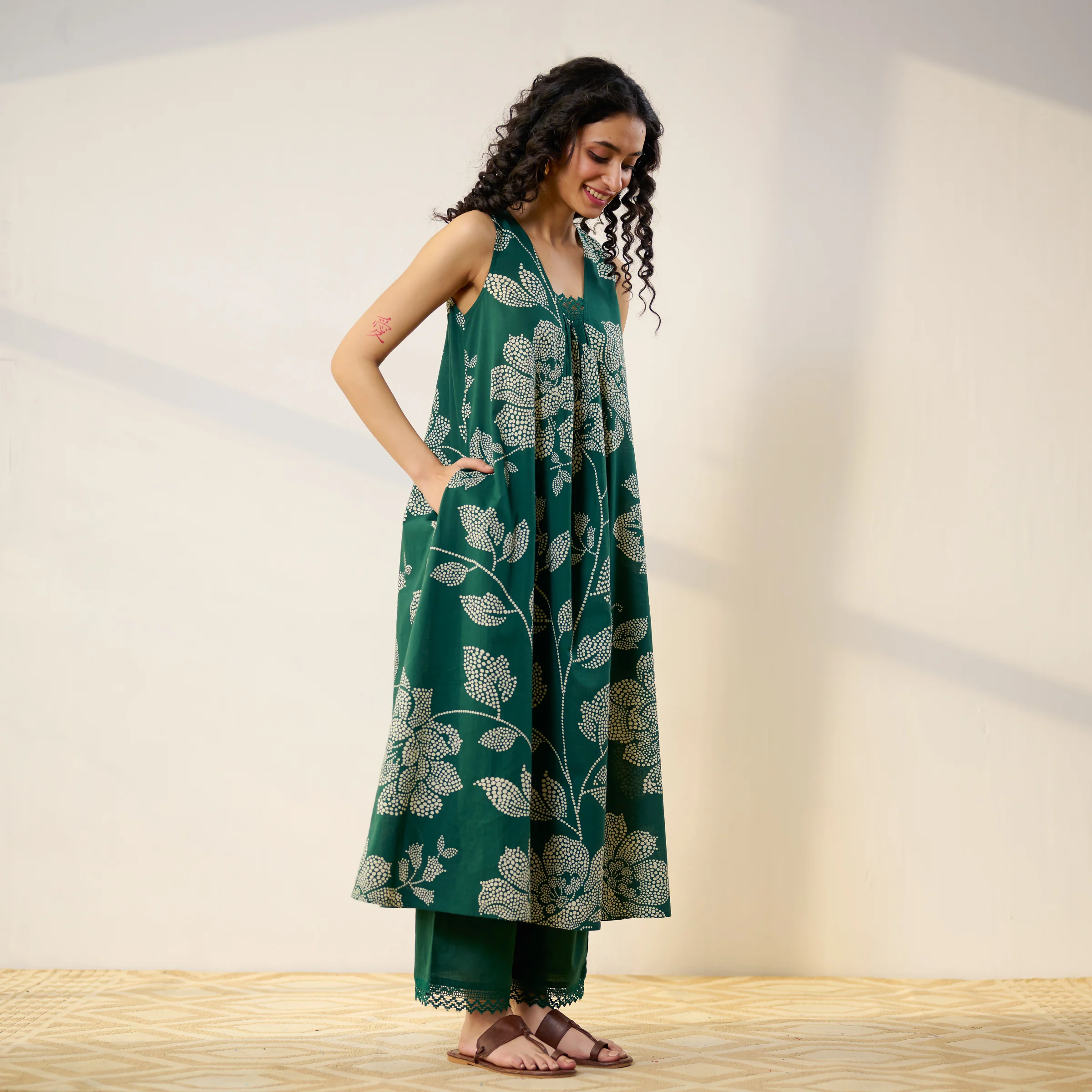 Rosewood Cotton Kurta Set - Emerald Green - Image 4