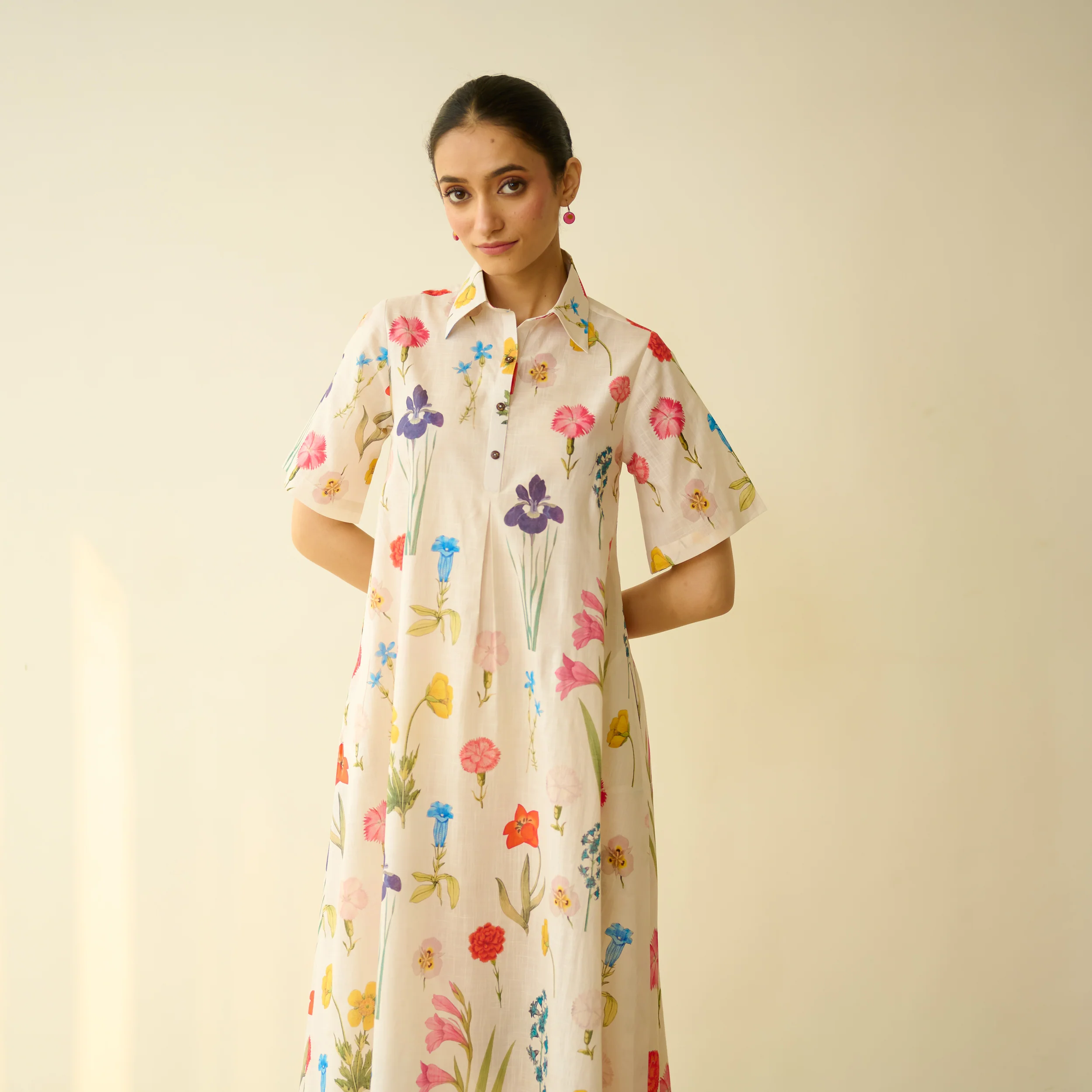 Ruby Slub Cotton Day Dress - Off White - Image 3
