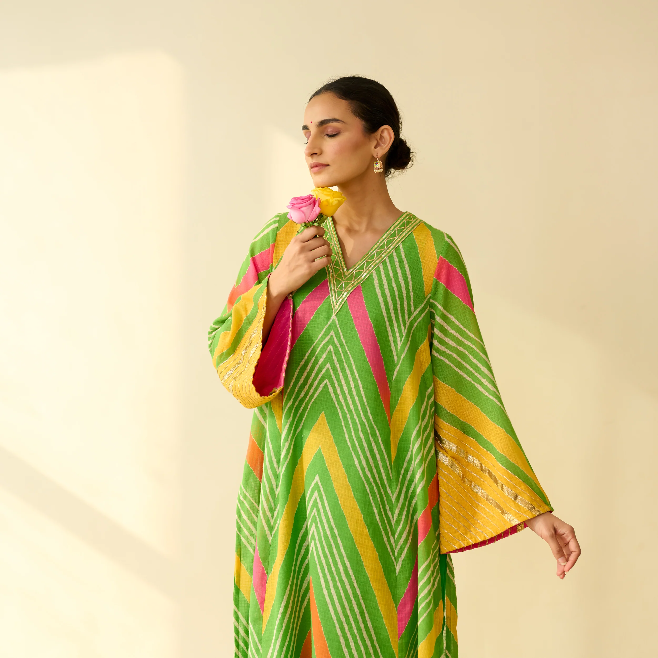 Ruhaani Kota Doria Cotton Semi Festive Kurta - Multicolour - Image 4