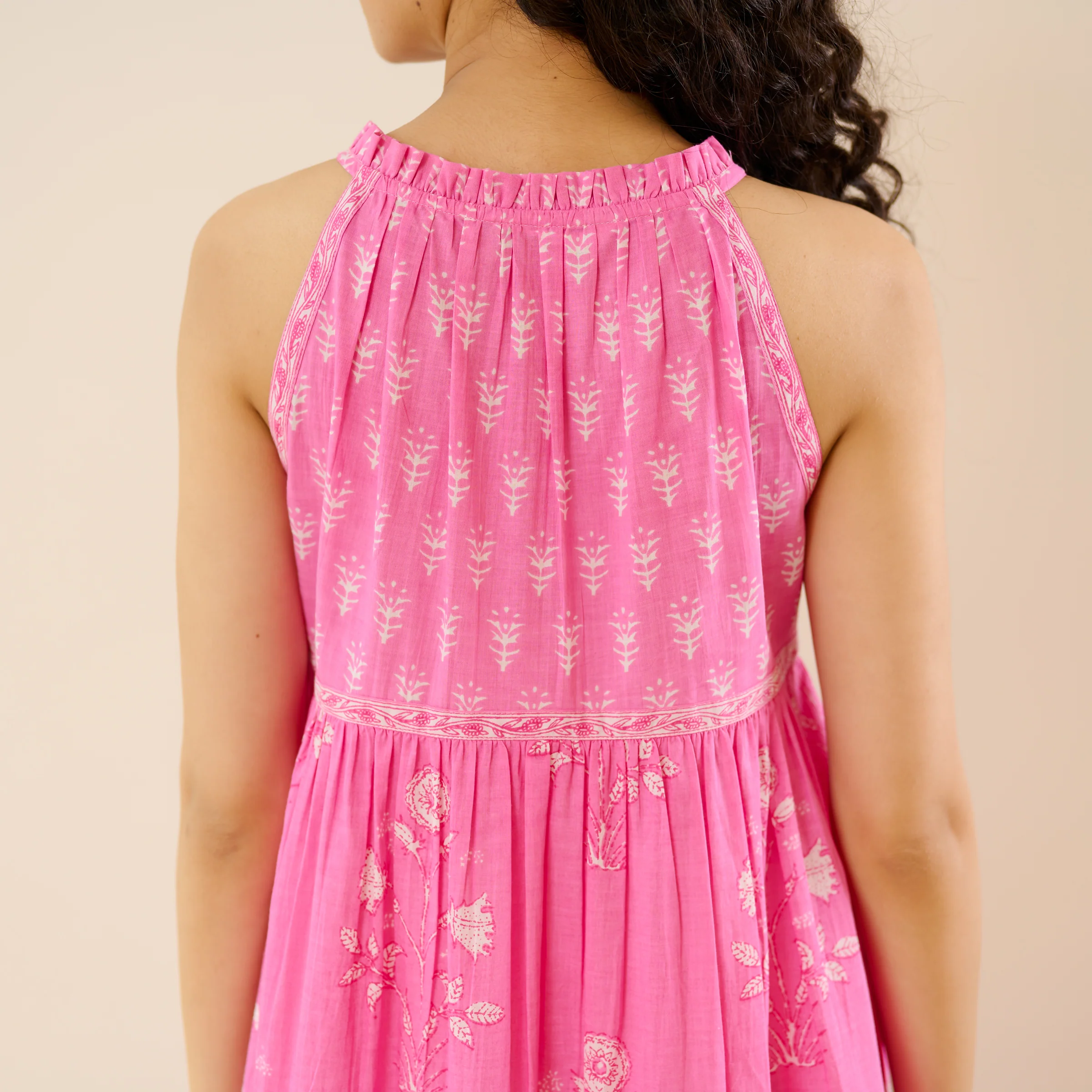 Sanganeri Cotton Tiered Dress - Baby Pink - Image 6