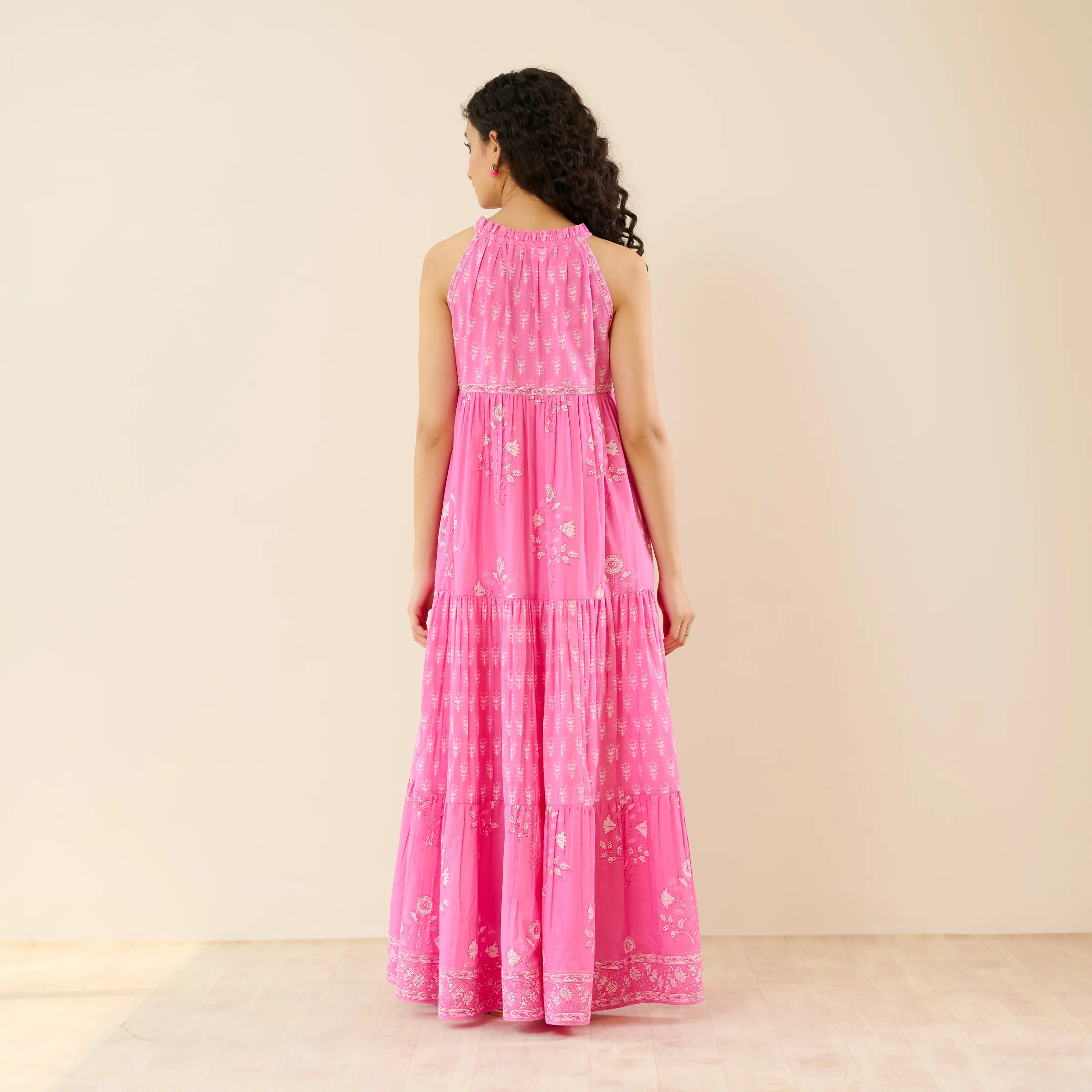 Sanganeri Cotton Tiered Dress - Baby Pink - Image 7