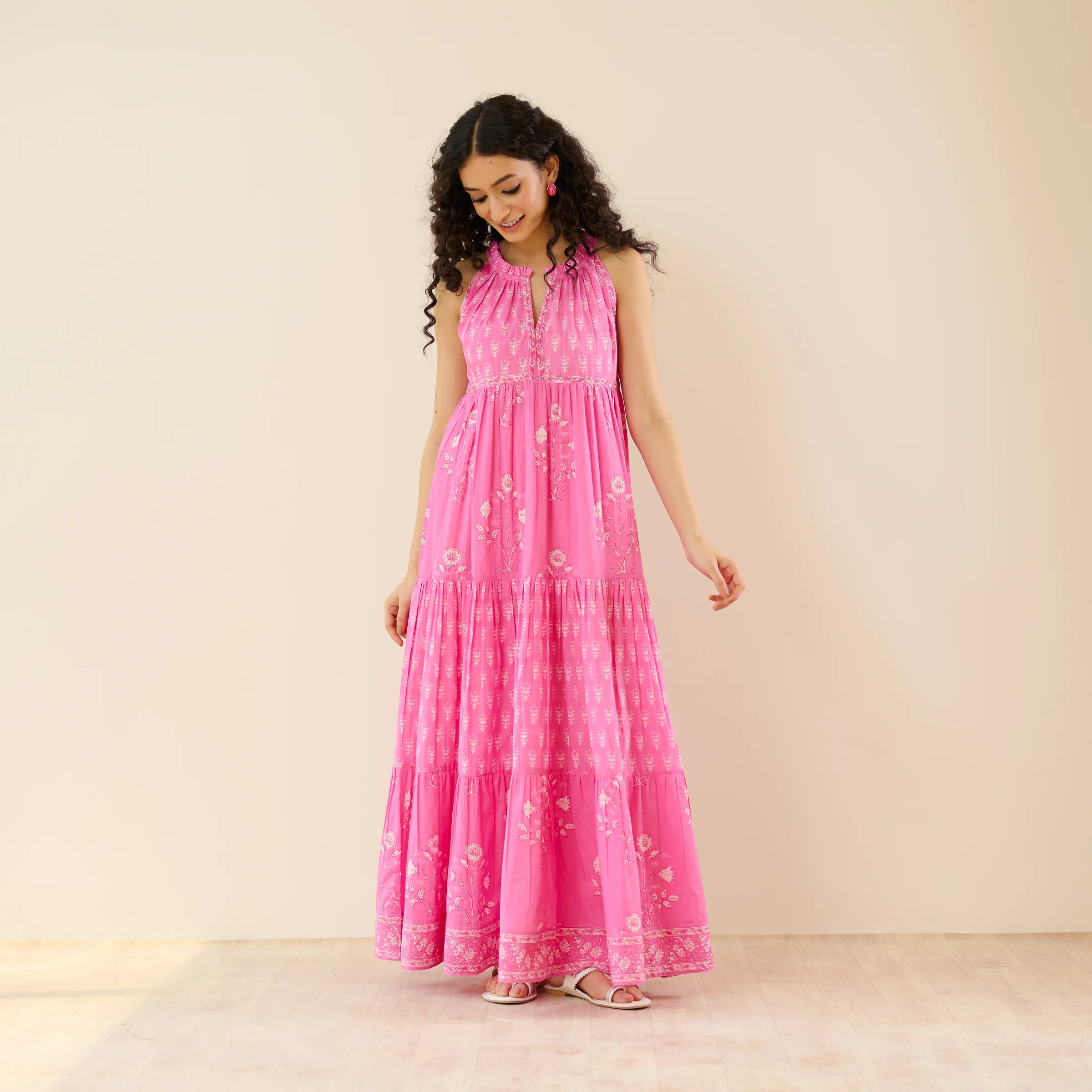 Sanganeri Cotton Tiered Dress - Baby Pink - Image 8