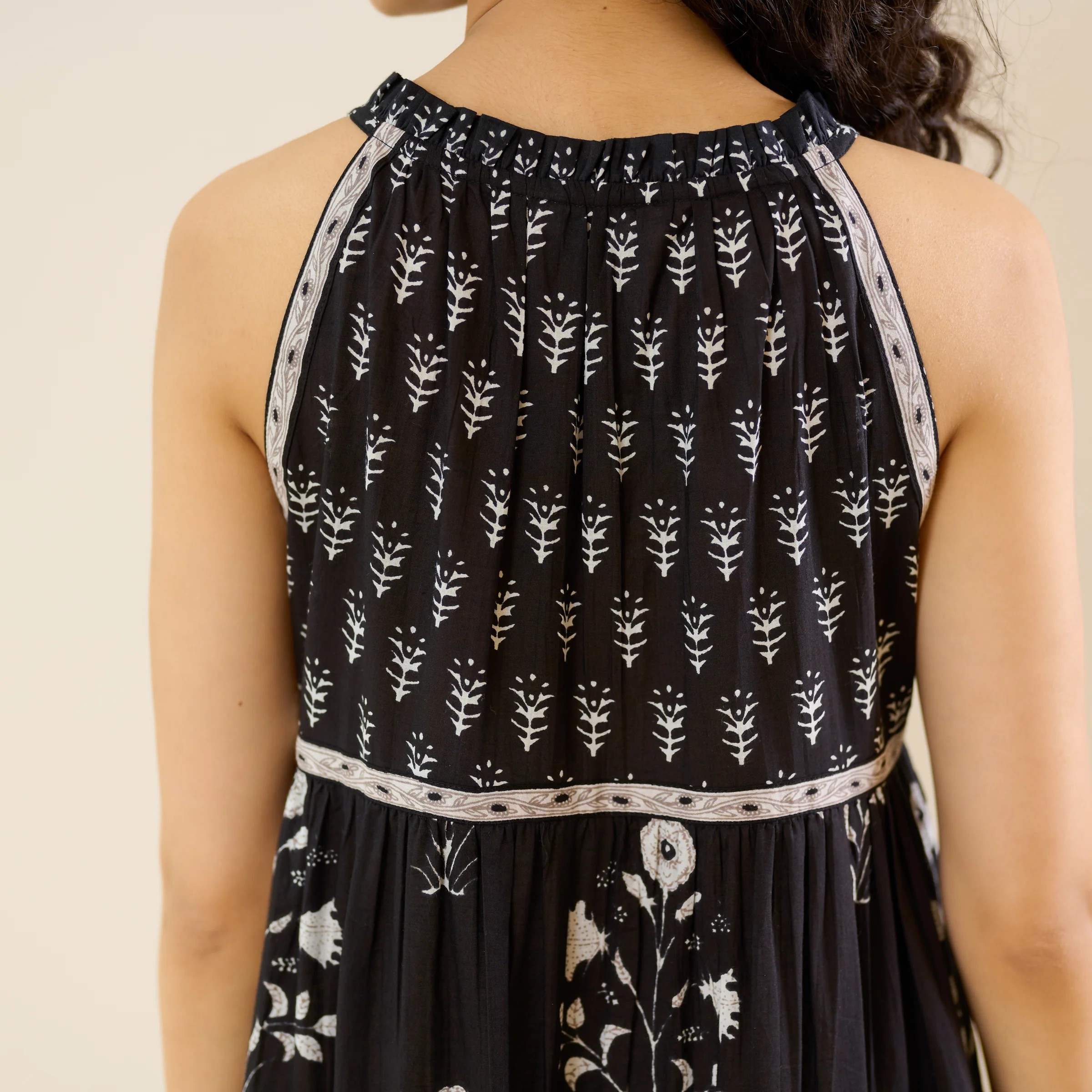 Sanganeri Cotton Tiered Dress - Black - Image 5