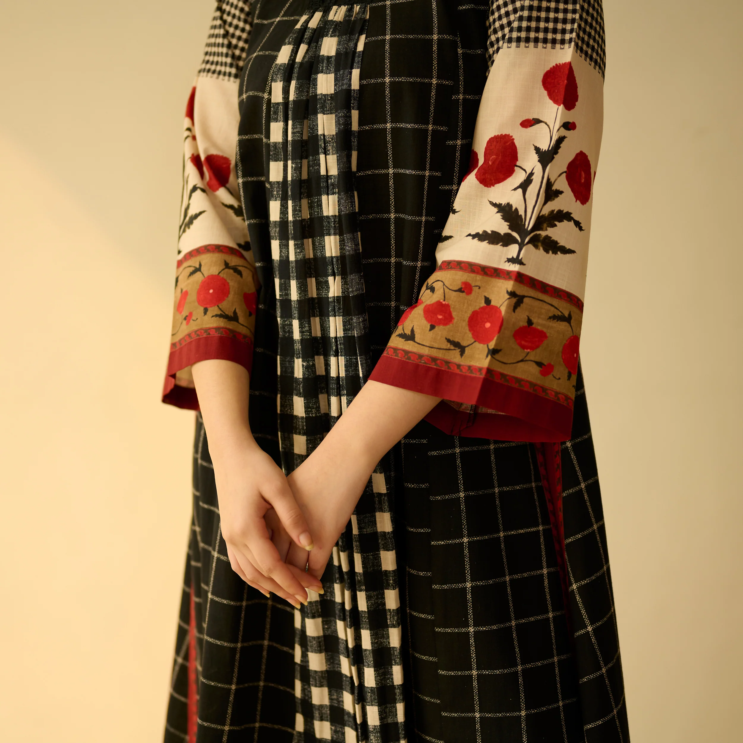 Sangria Fine Slub Cotton Kurta - Black - Image 3