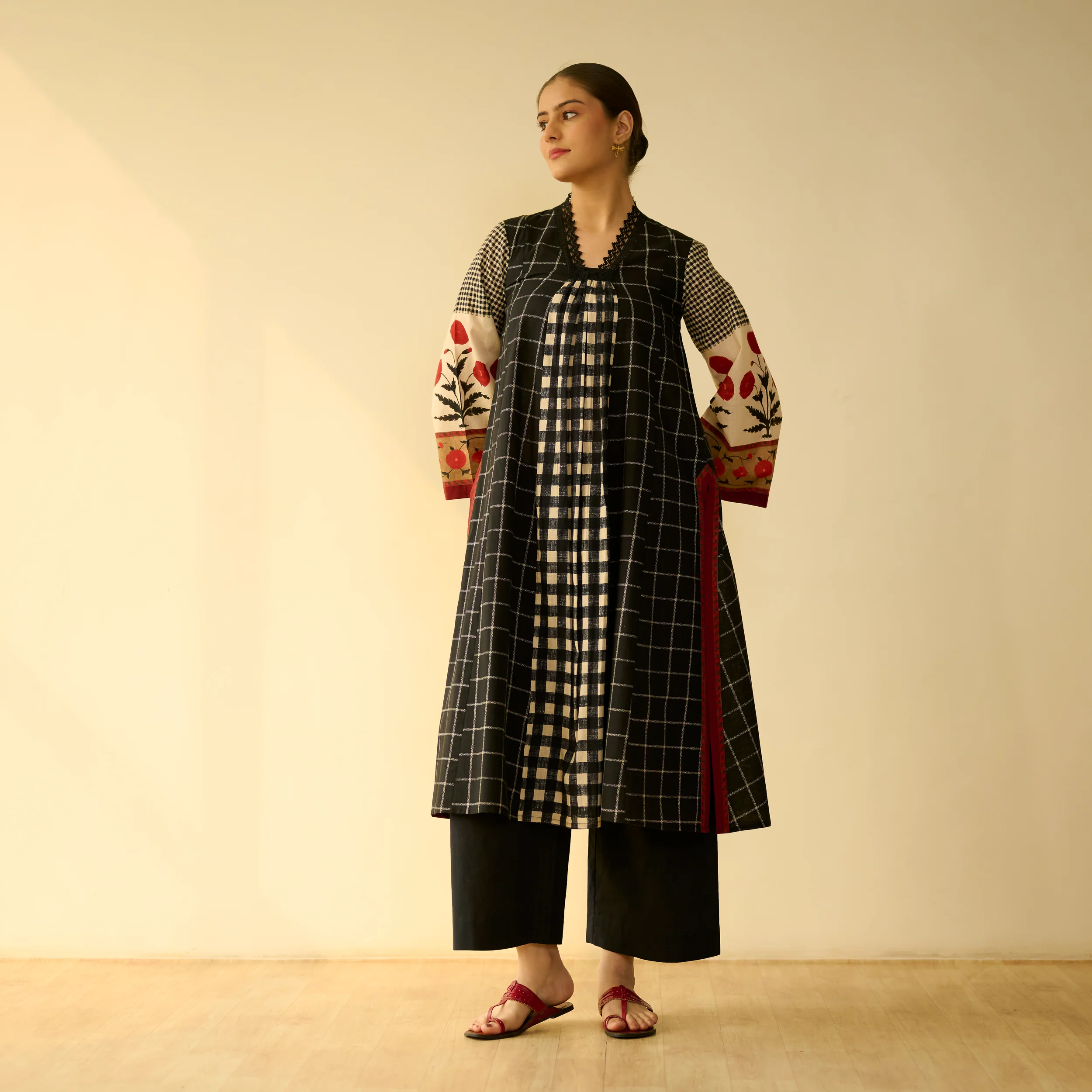 Sangria Fine Slub Cotton Kurta - Black - Image 7