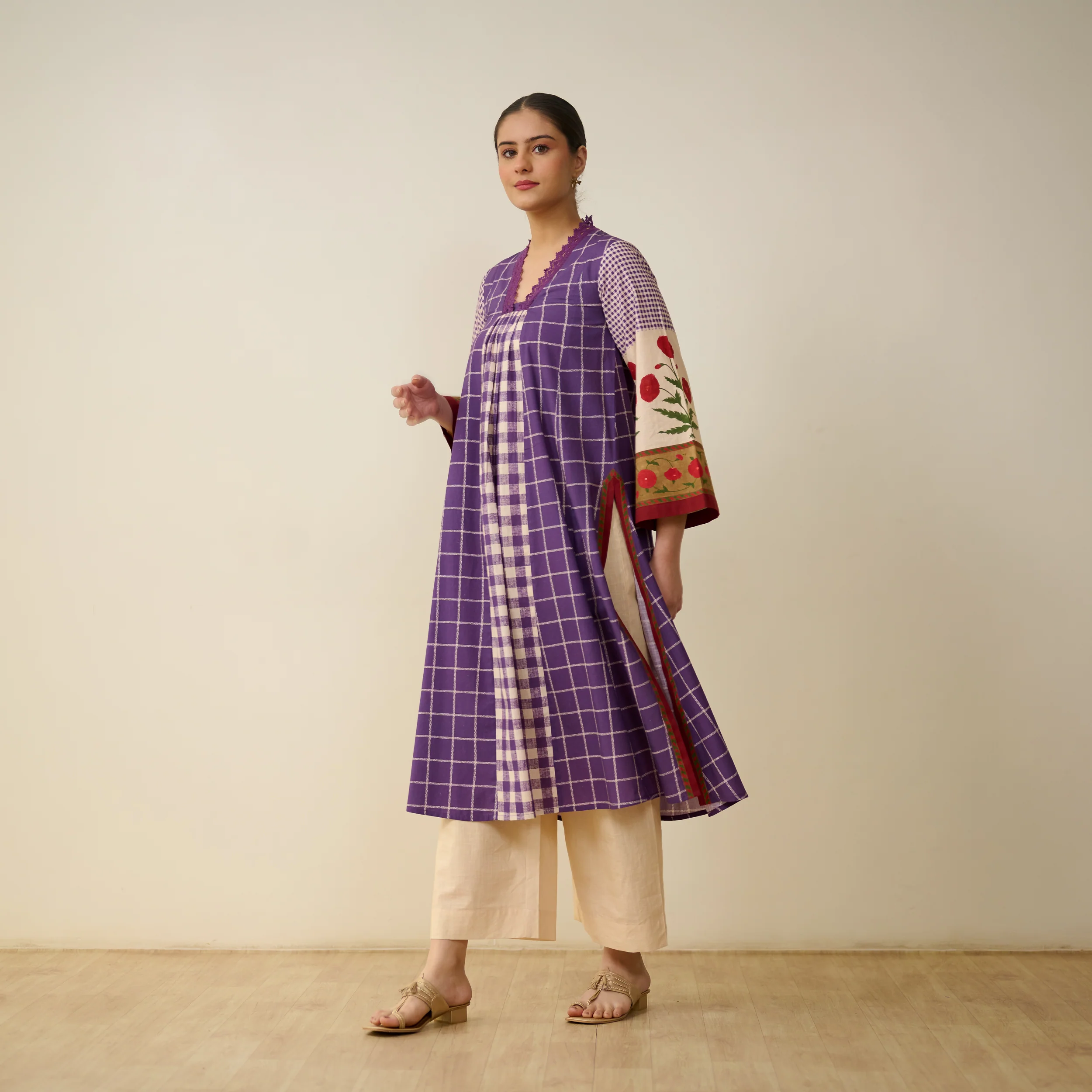 Sangria Fine Slub Cotton Kurta - Purple - Image 10