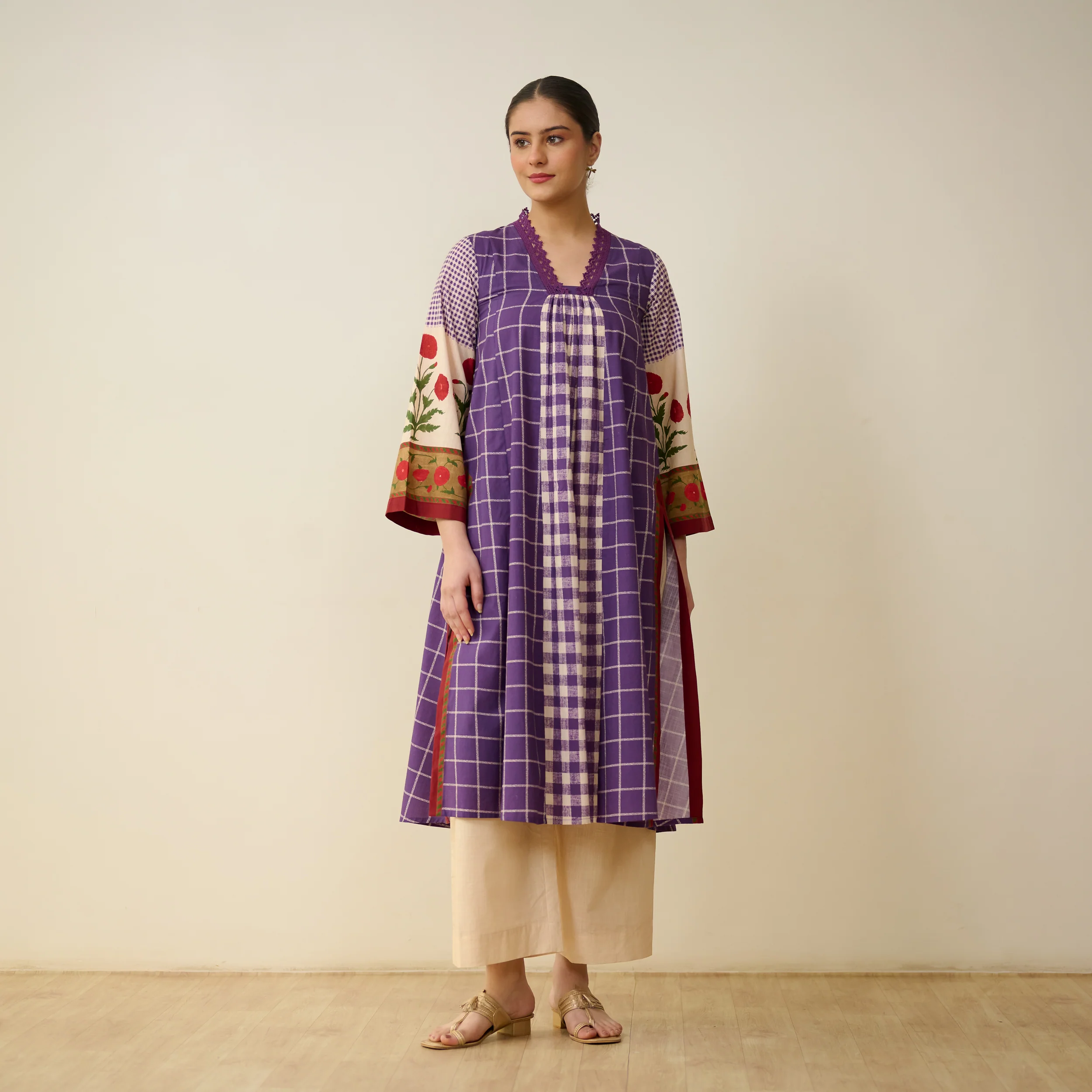 Sangria Fine Slub Cotton Kurta - Purple - Image 11