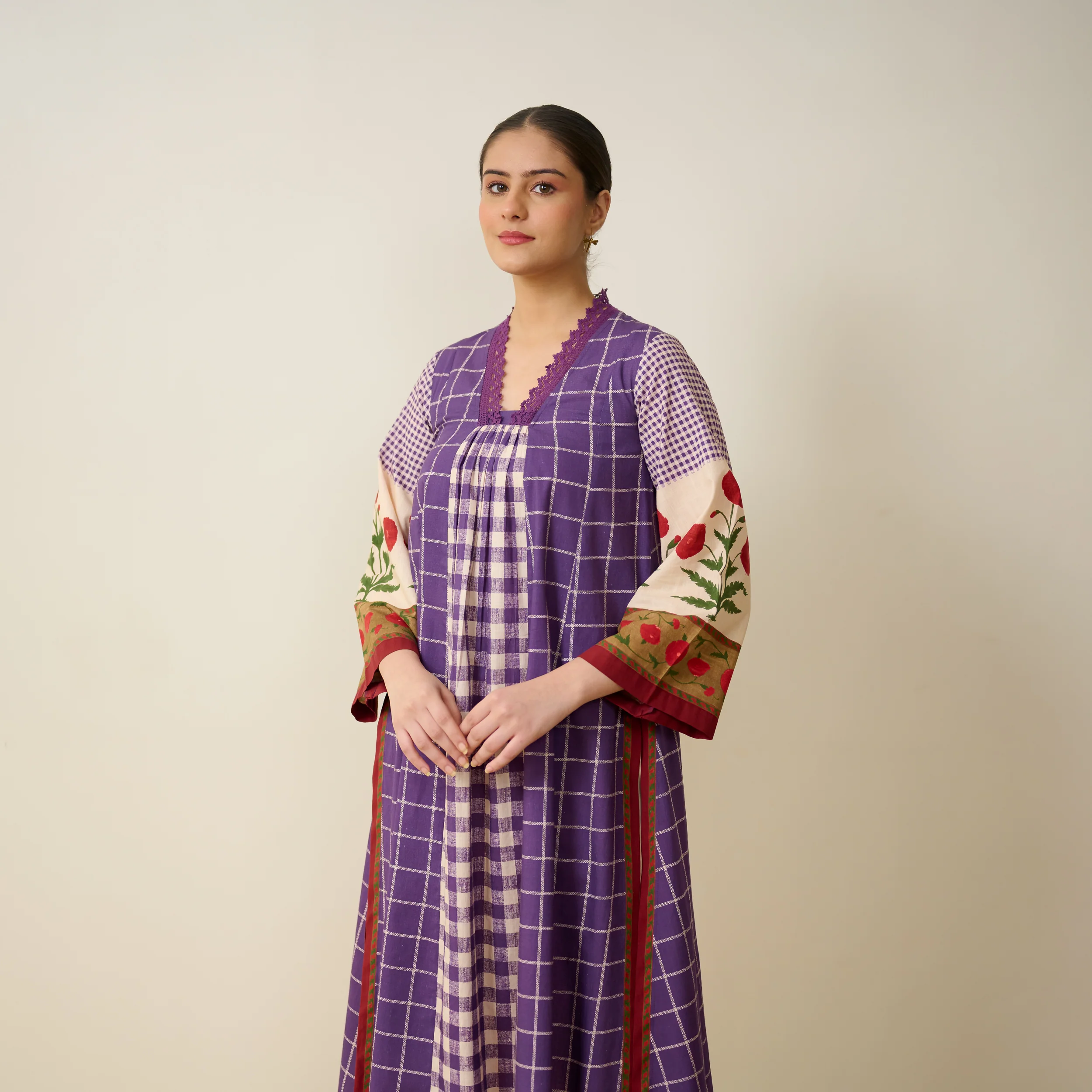 Sangria Fine Slub Cotton Kurta - Purple - Image 12