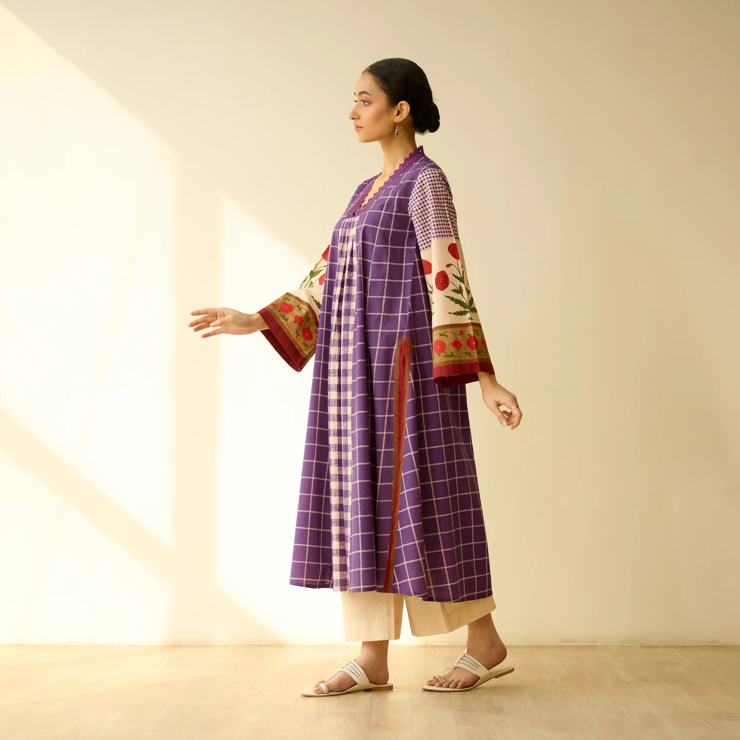 Sangria Fine Slub Cotton Kurta - Purple - Image 13