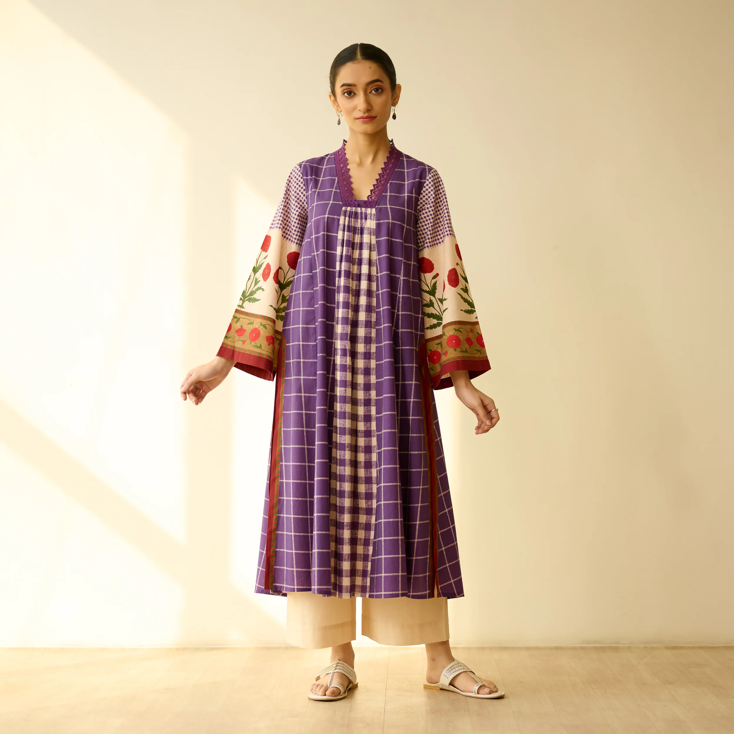 Sangria Fine Slub Cotton Kurta - Purple - Image 14