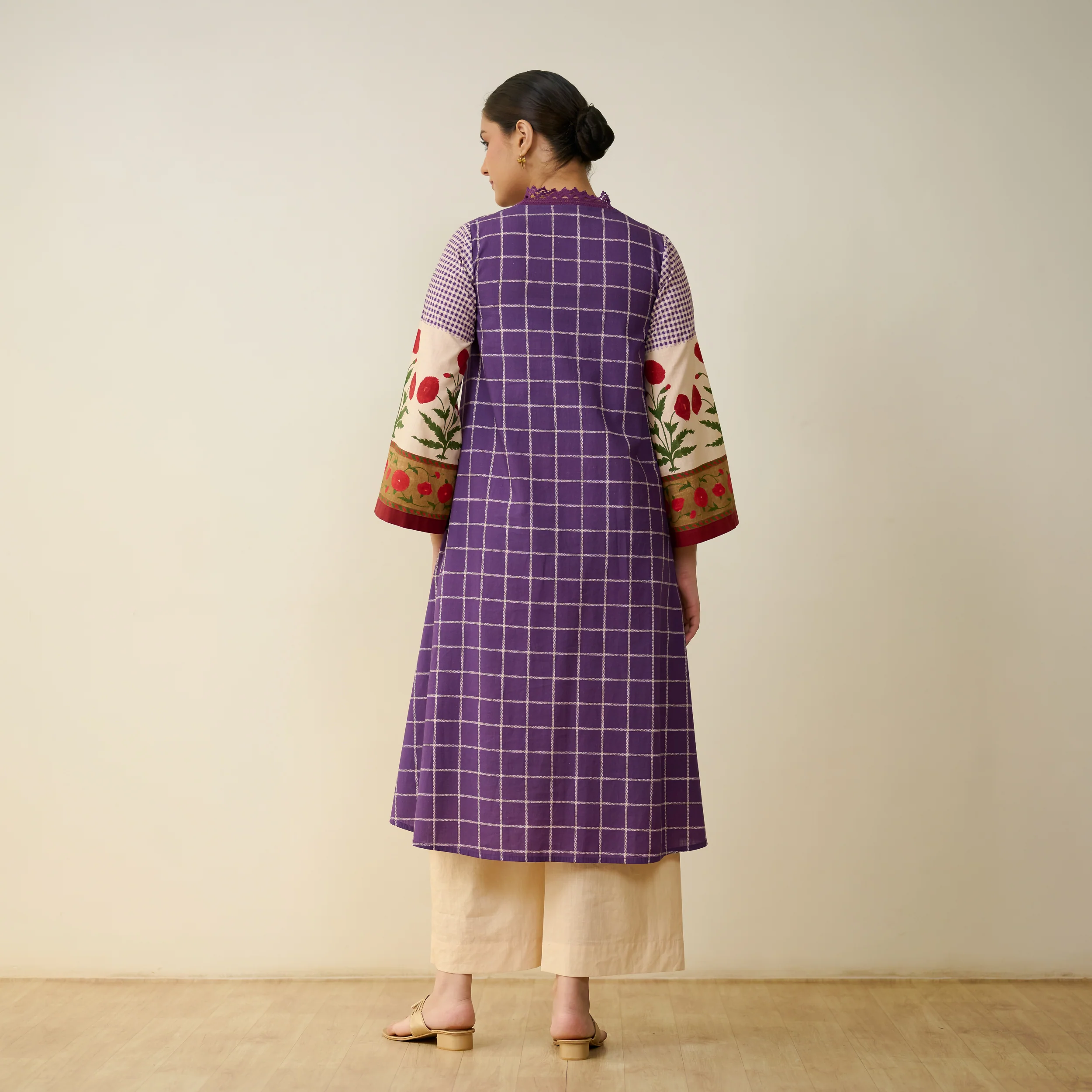 Sangria Fine Slub Cotton Kurta - Purple - Image 15
