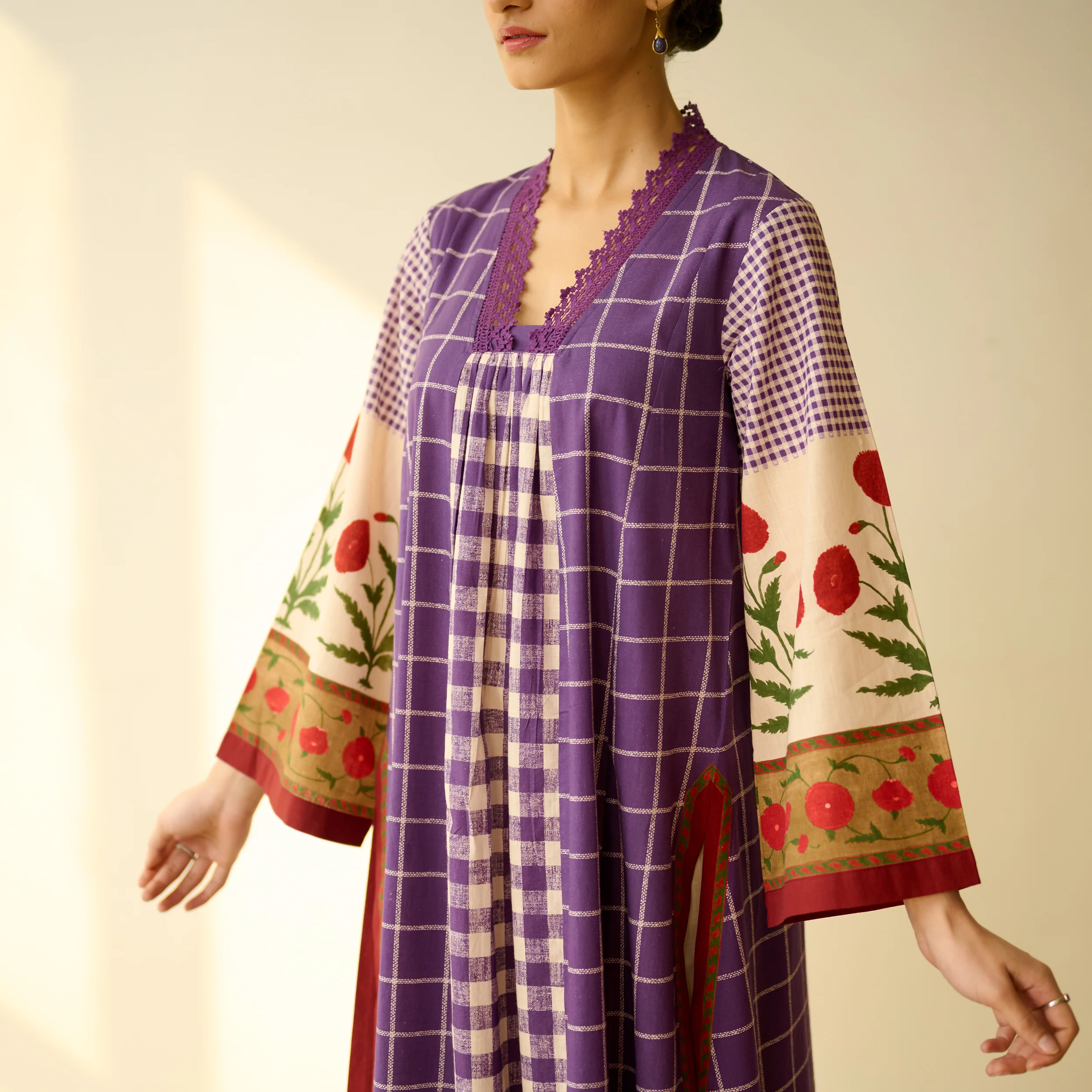 Sangria Fine Slub Cotton Kurta - Purple - Image 2