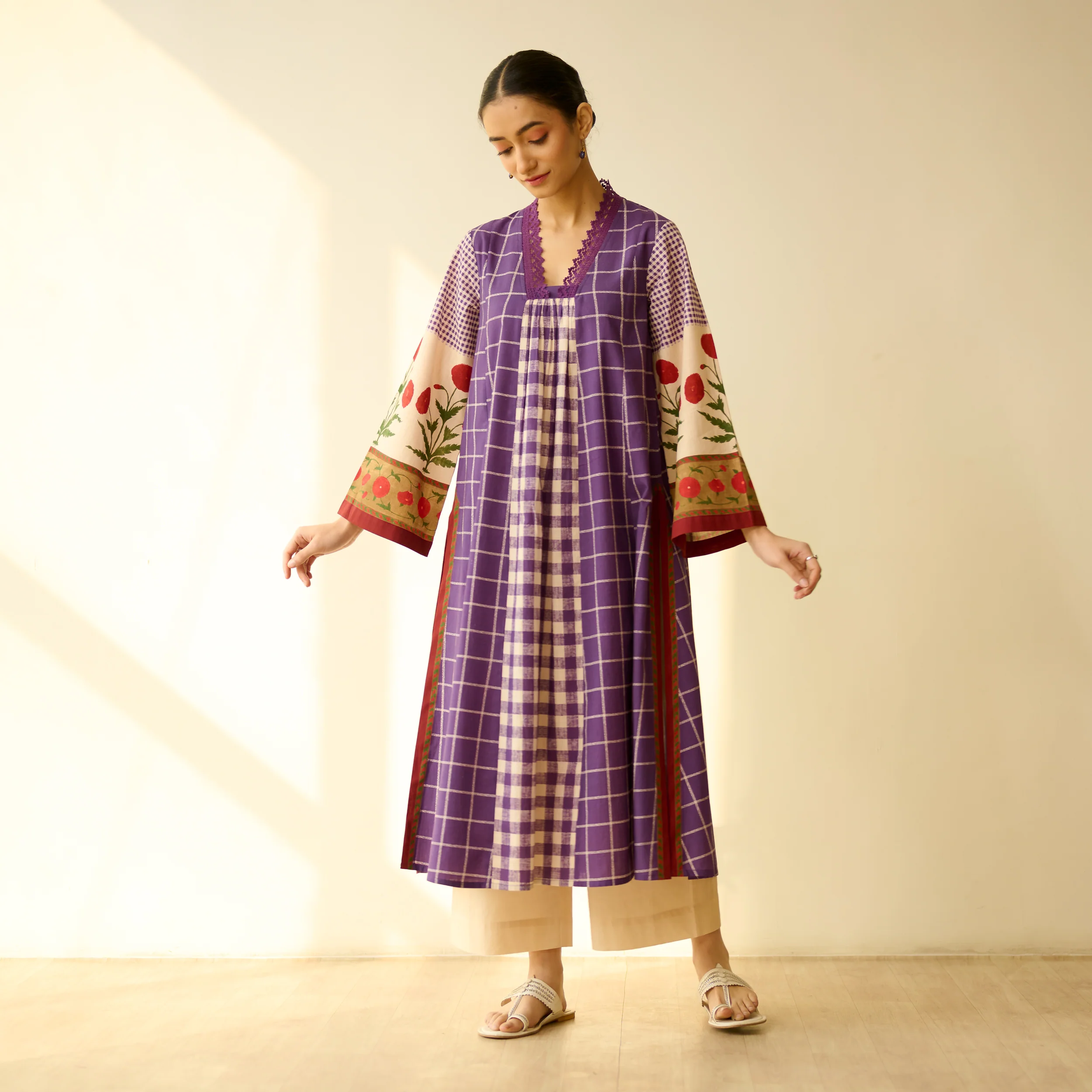 Sangria Fine Slub Cotton Kurta - Purple - Image 3