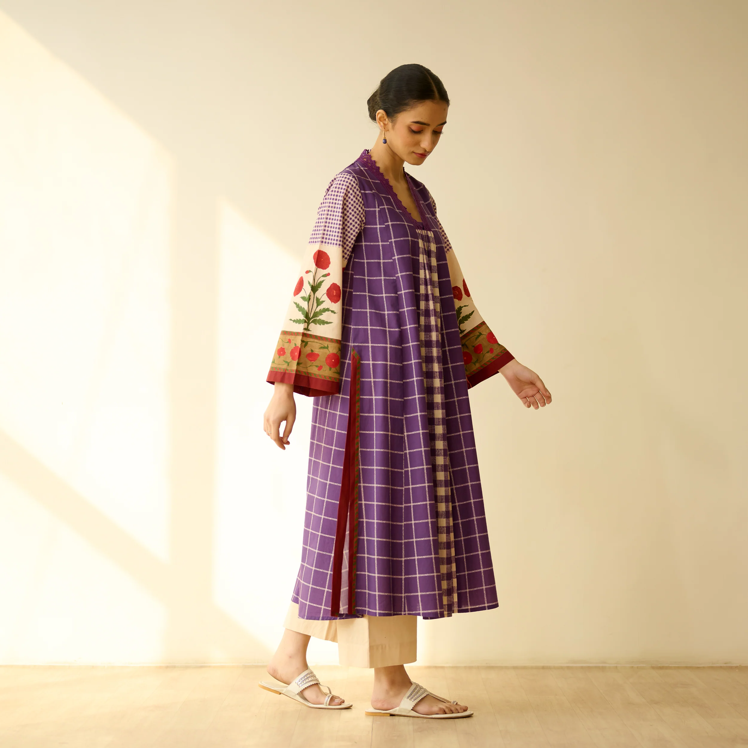 Sangria Fine Slub Cotton Kurta - Purple - Image 4