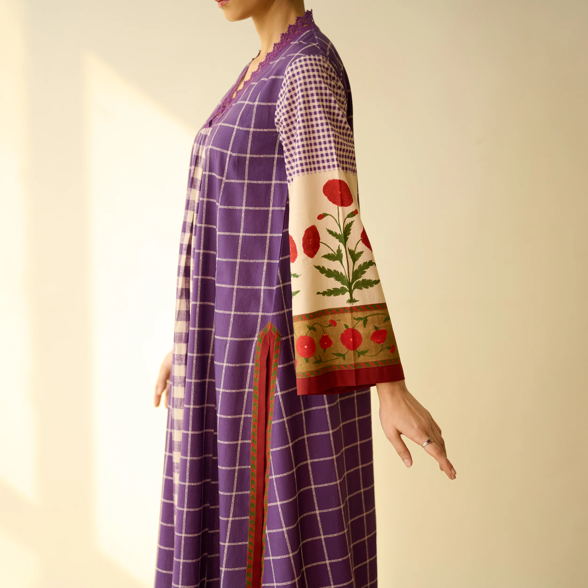 Sangria Fine Slub Cotton Kurta - Purple - Image 5