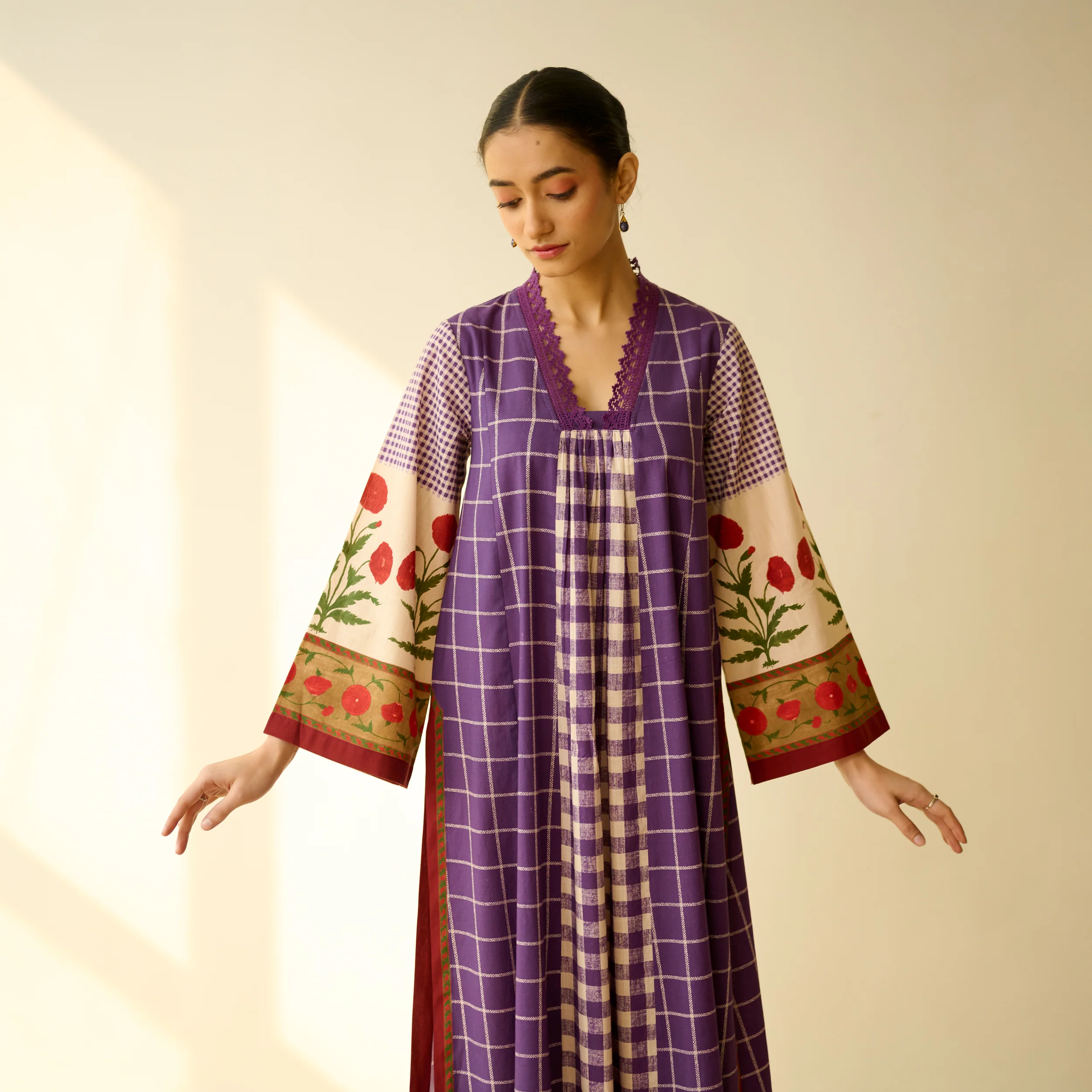 Sangria Fine Slub Cotton Kurta - Purple - Image 6