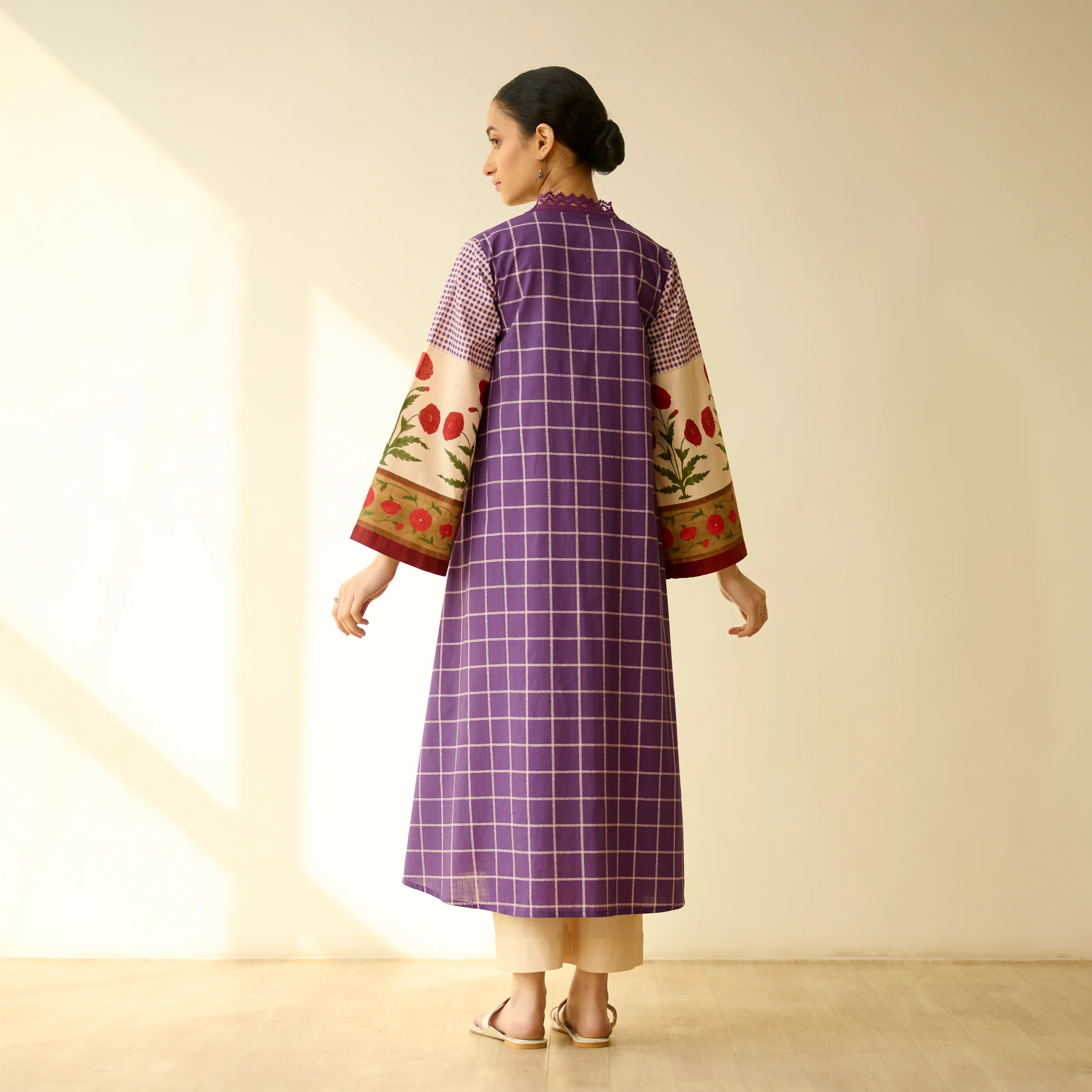Sangria Fine Slub Cotton Kurta - Purple - Image 7