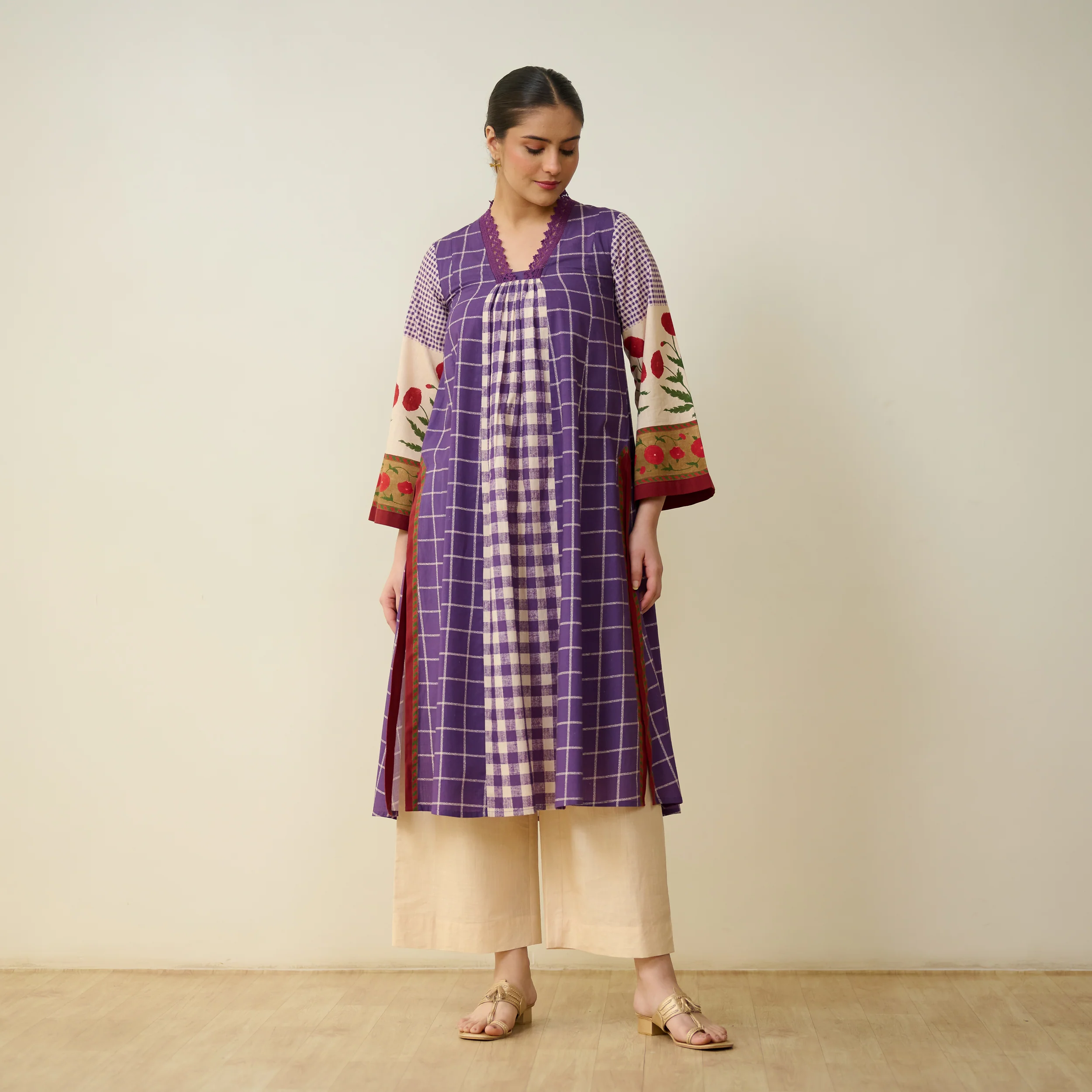 Sangria Fine Slub Cotton Kurta - Purple - Image 8