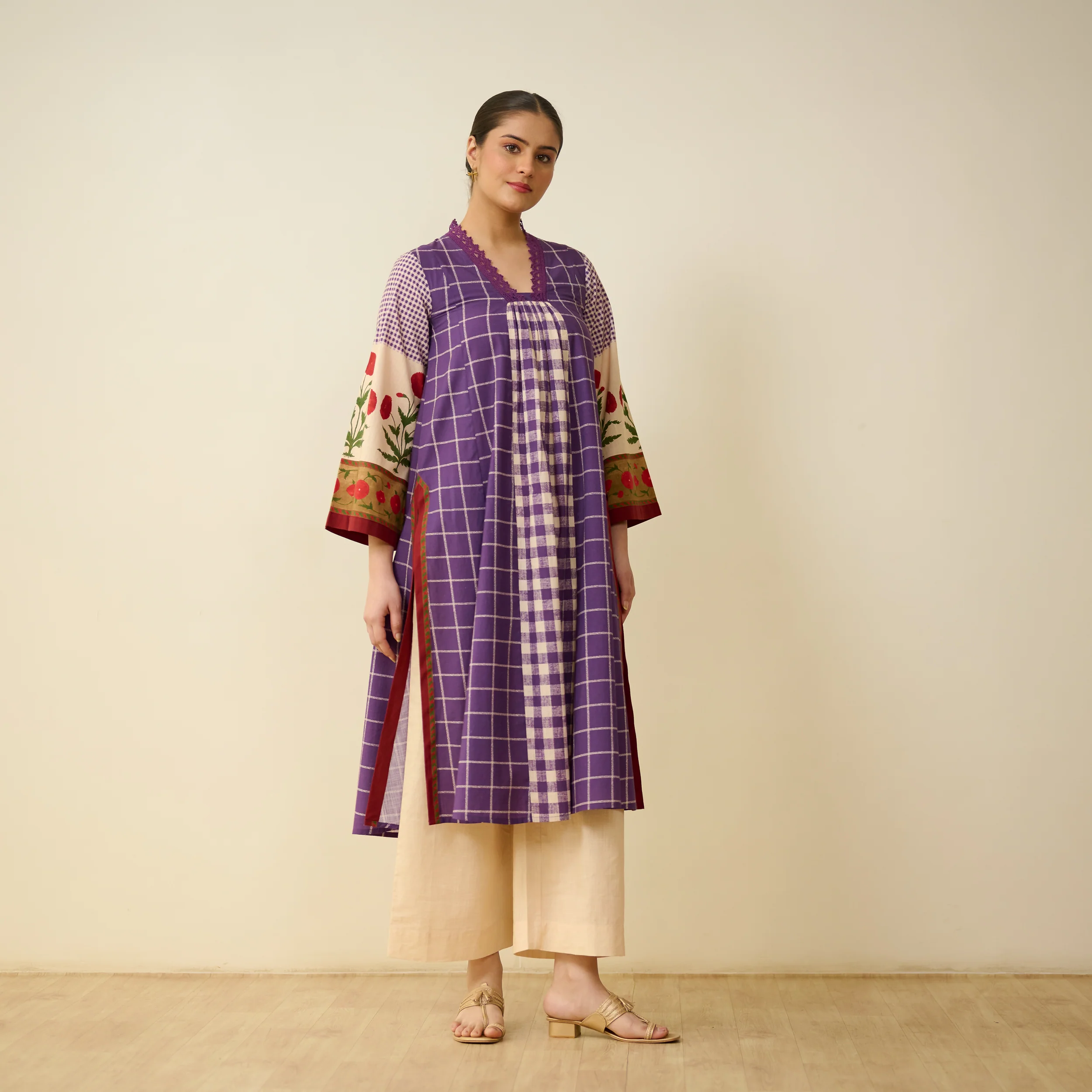 Sangria Fine Slub Cotton Kurta - Purple - Image 9