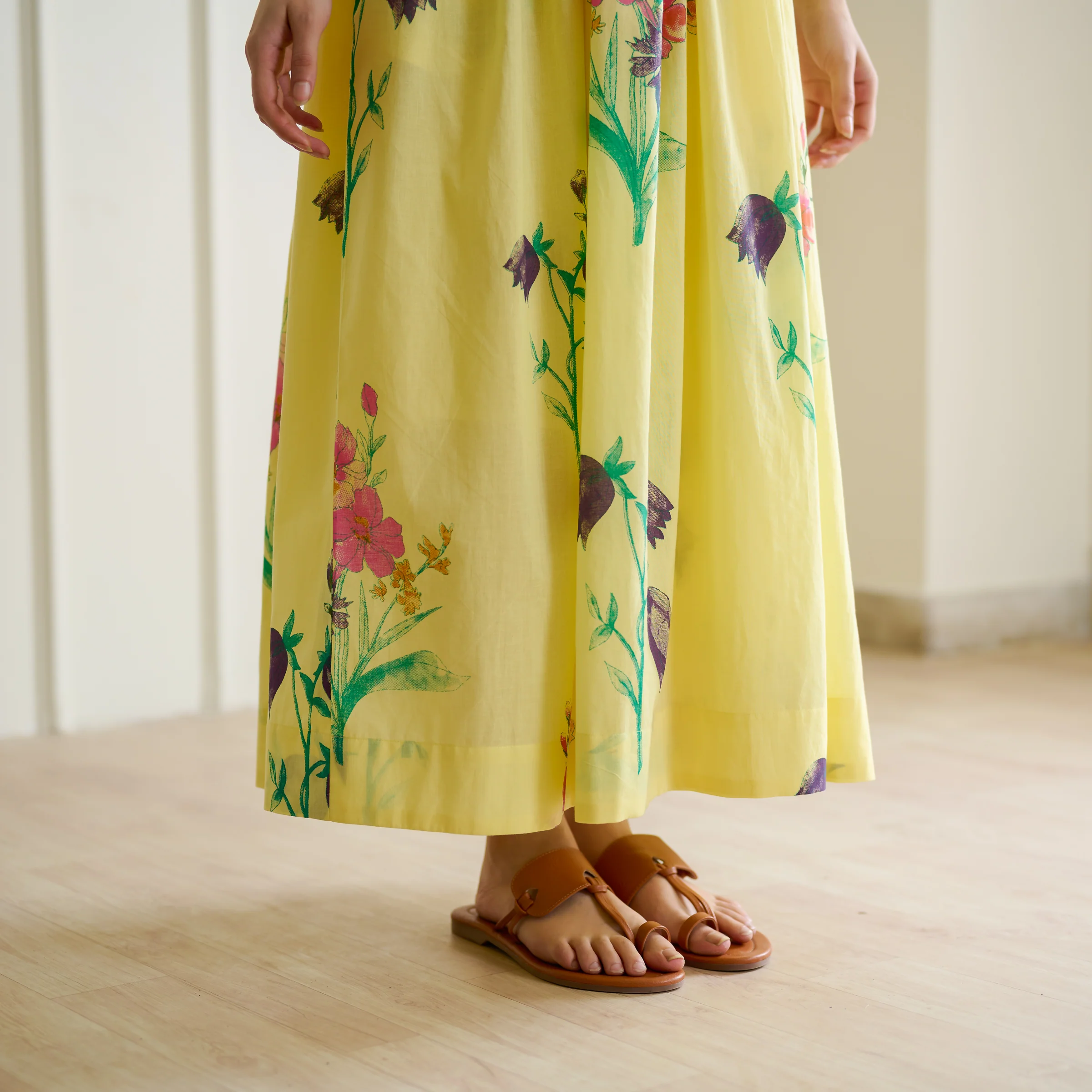 Tulip Cotton Overlap Dress with Mulmul Slip - Banana Yellow - Image 3