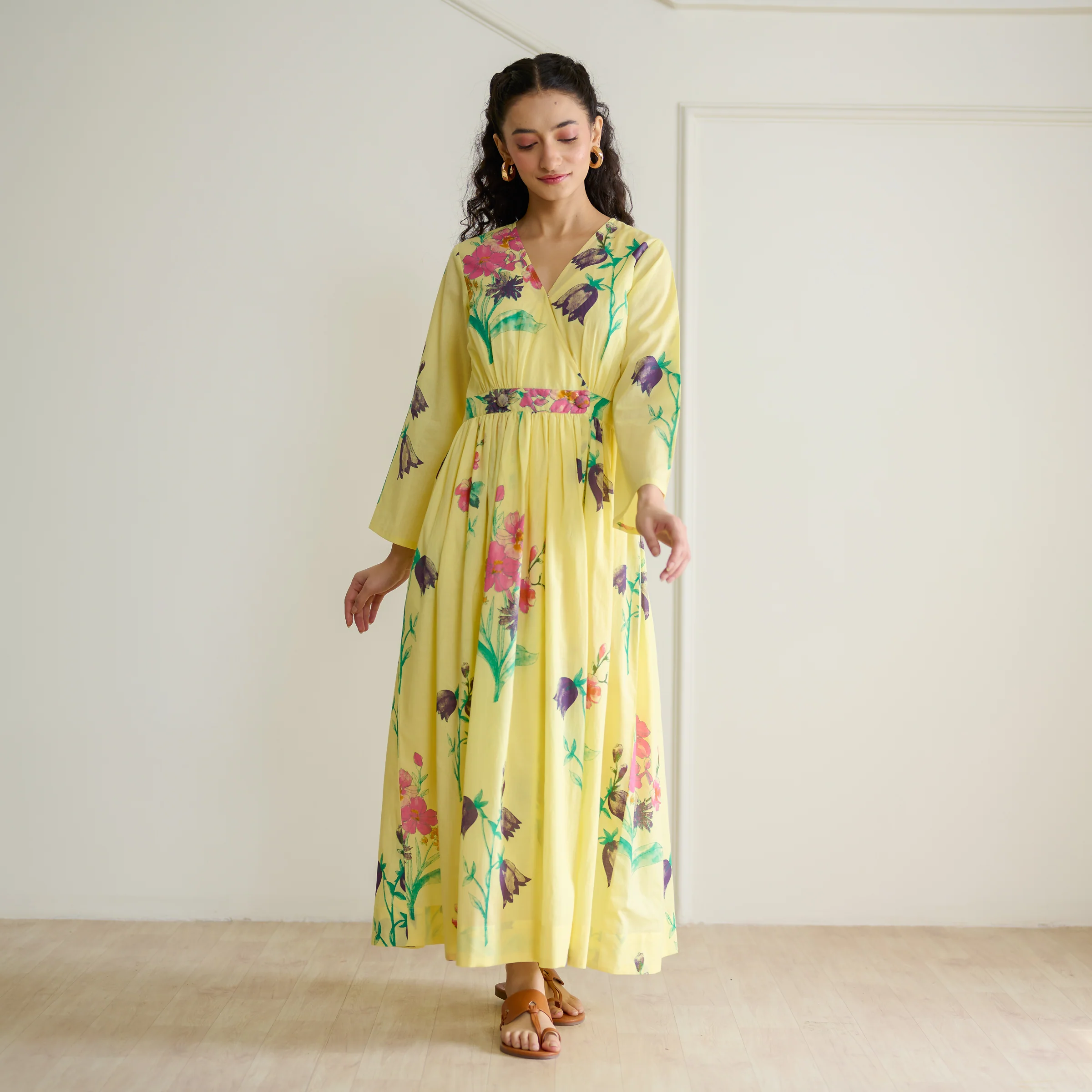 Tulip Cotton Overlap Dress with Mulmul Slip - Banana Yellow - Image 6