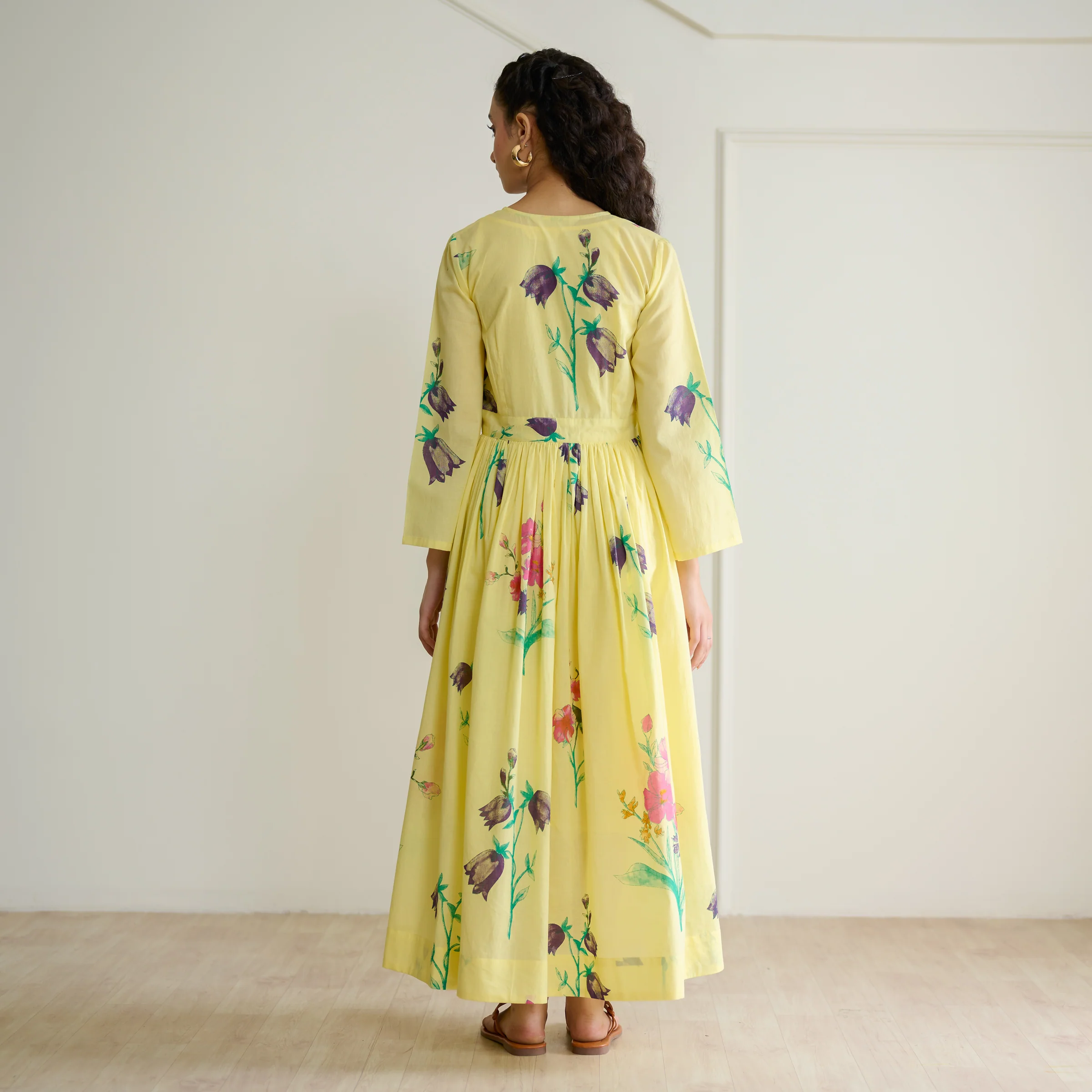Tulip Cotton Overlap Dress with Mulmul Slip - Banana Yellow - Image 9