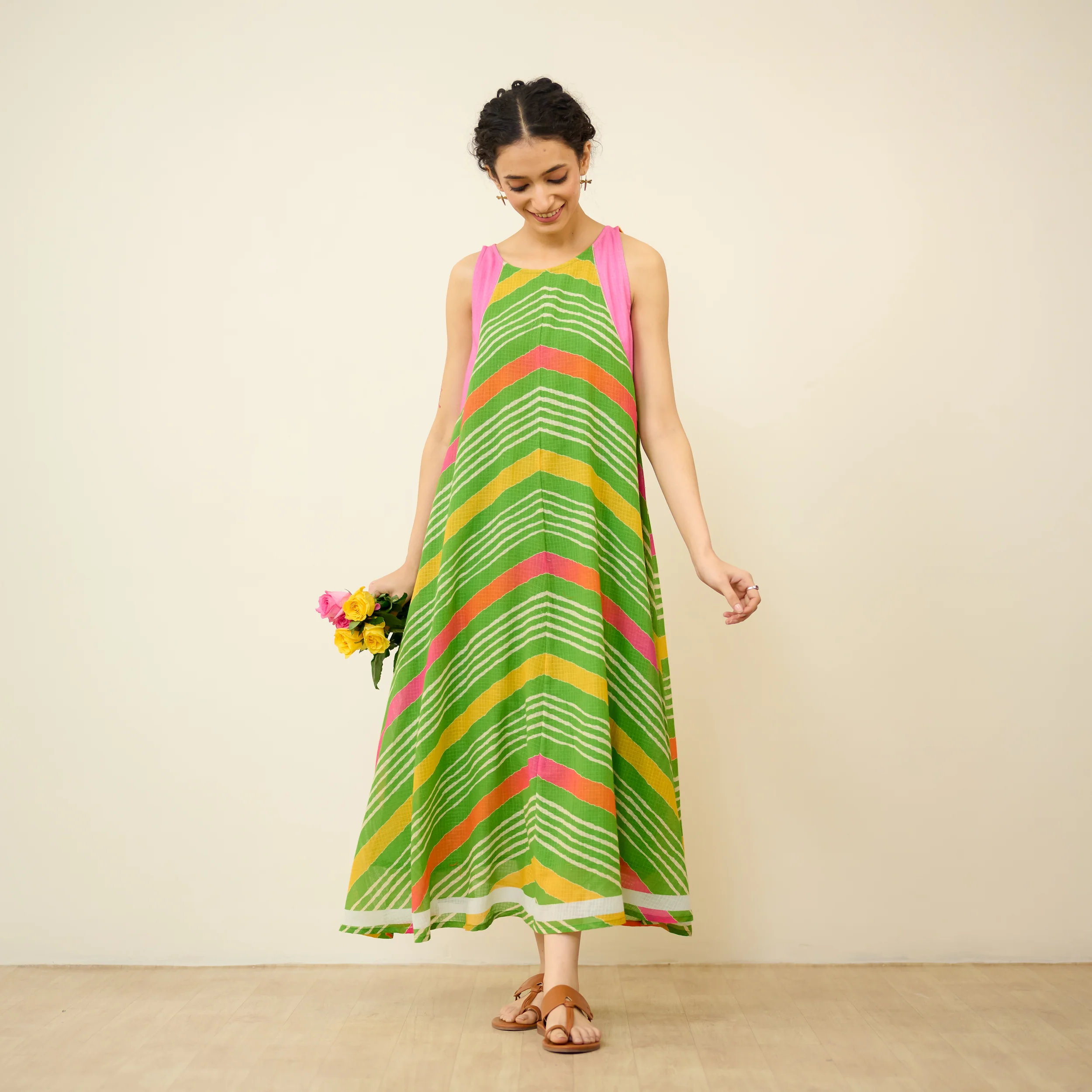 Sawan Leheriya Kota Doria Cotton Dress - Multicolour