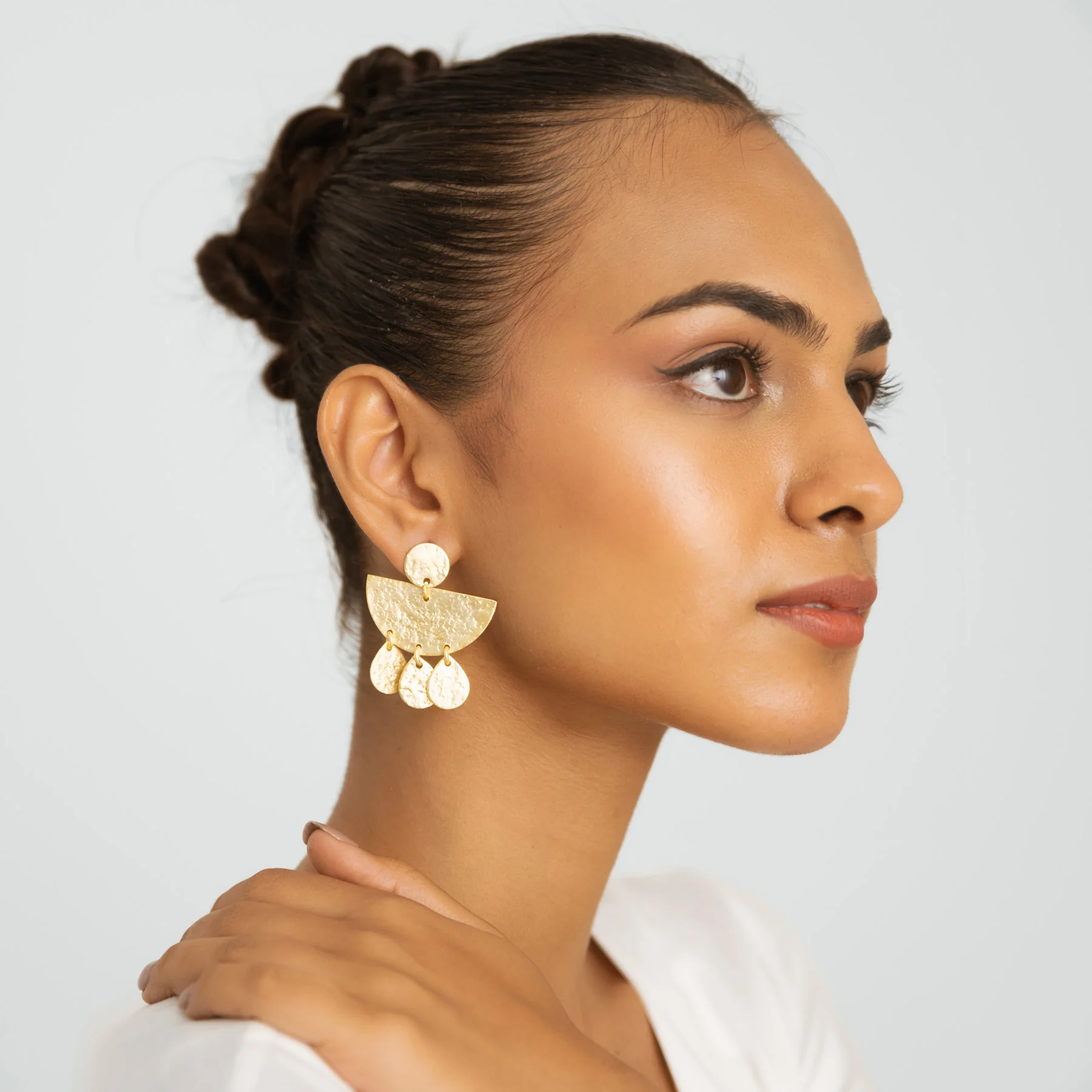 Semi Circle & Rain Drops Earrings - Gold - Image 3