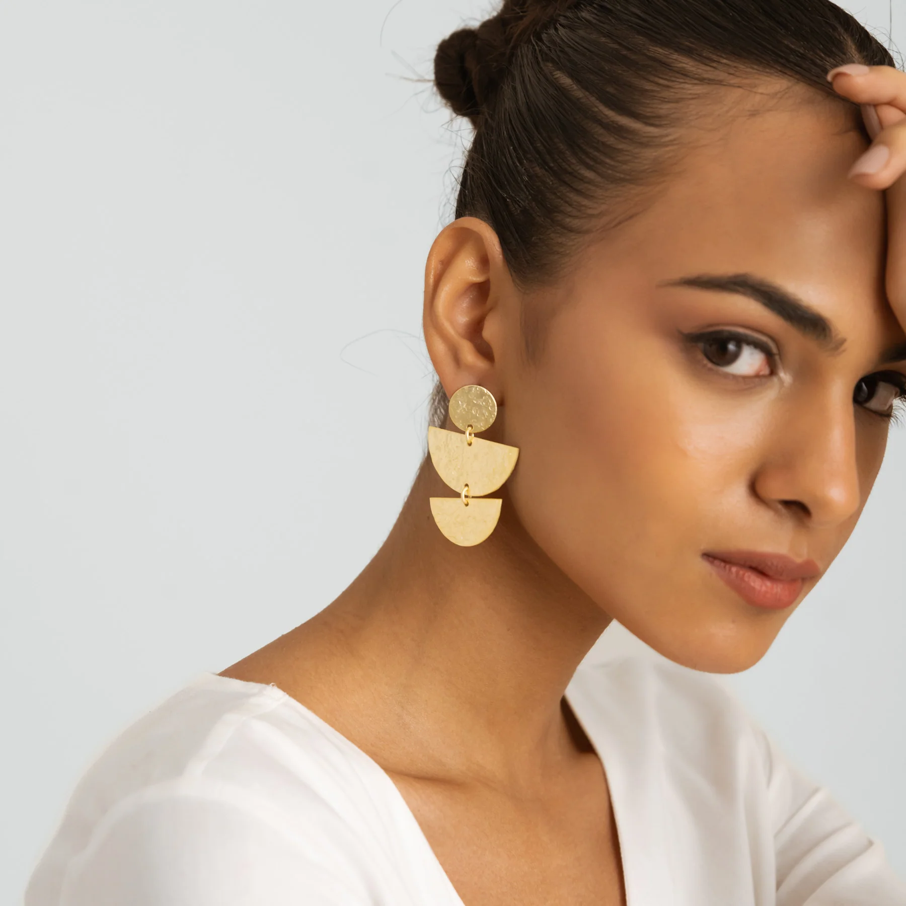 Semi Circle & Round Earrings - Gold - Image 3