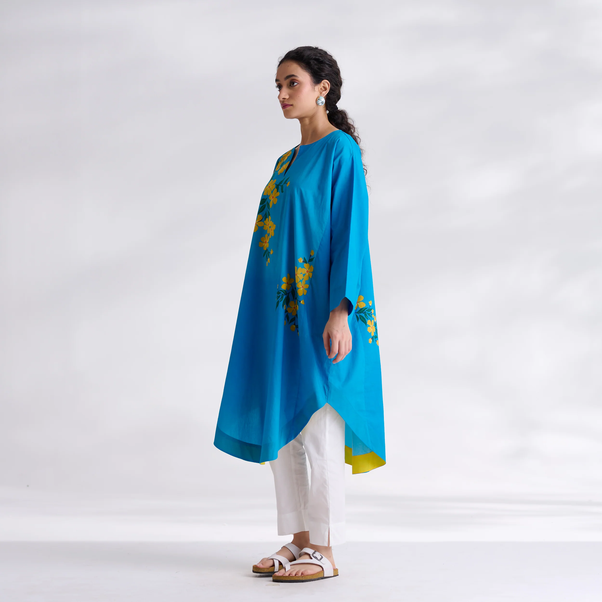 She Wore Flowers Cotton Kurta - Electric Blue - Image 8