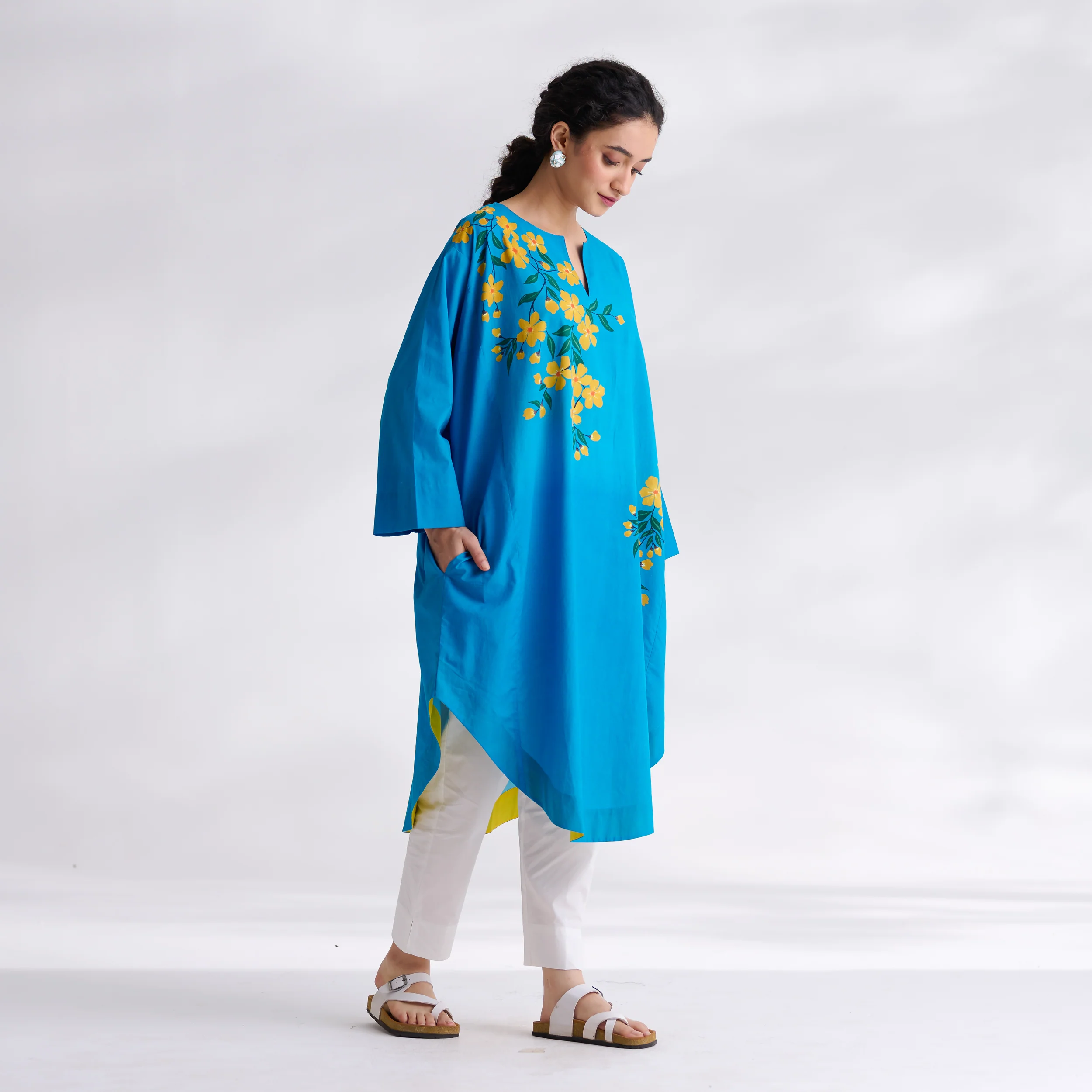 She Wore Flowers Cotton Kurta - Electric Blue - Image 9