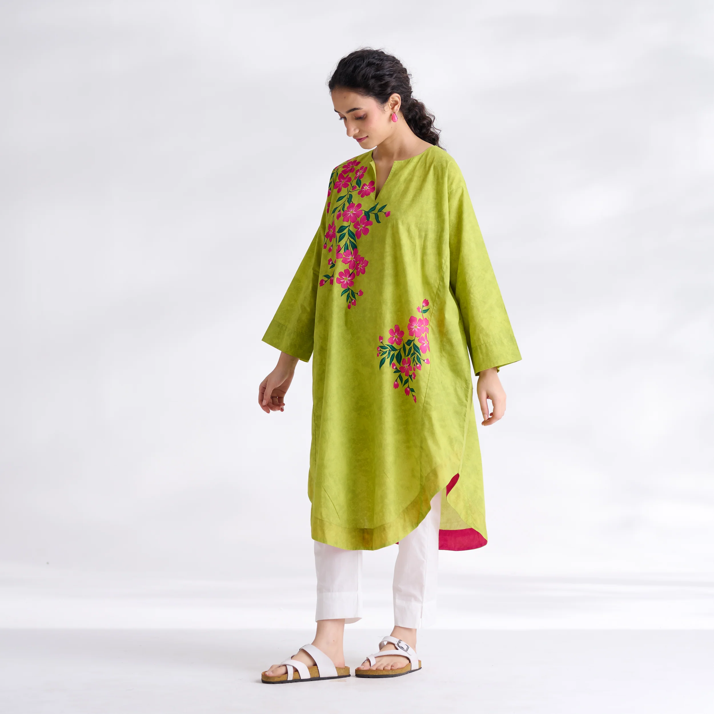She Wore Flowers Cotton Kurta - Olive - Image 7