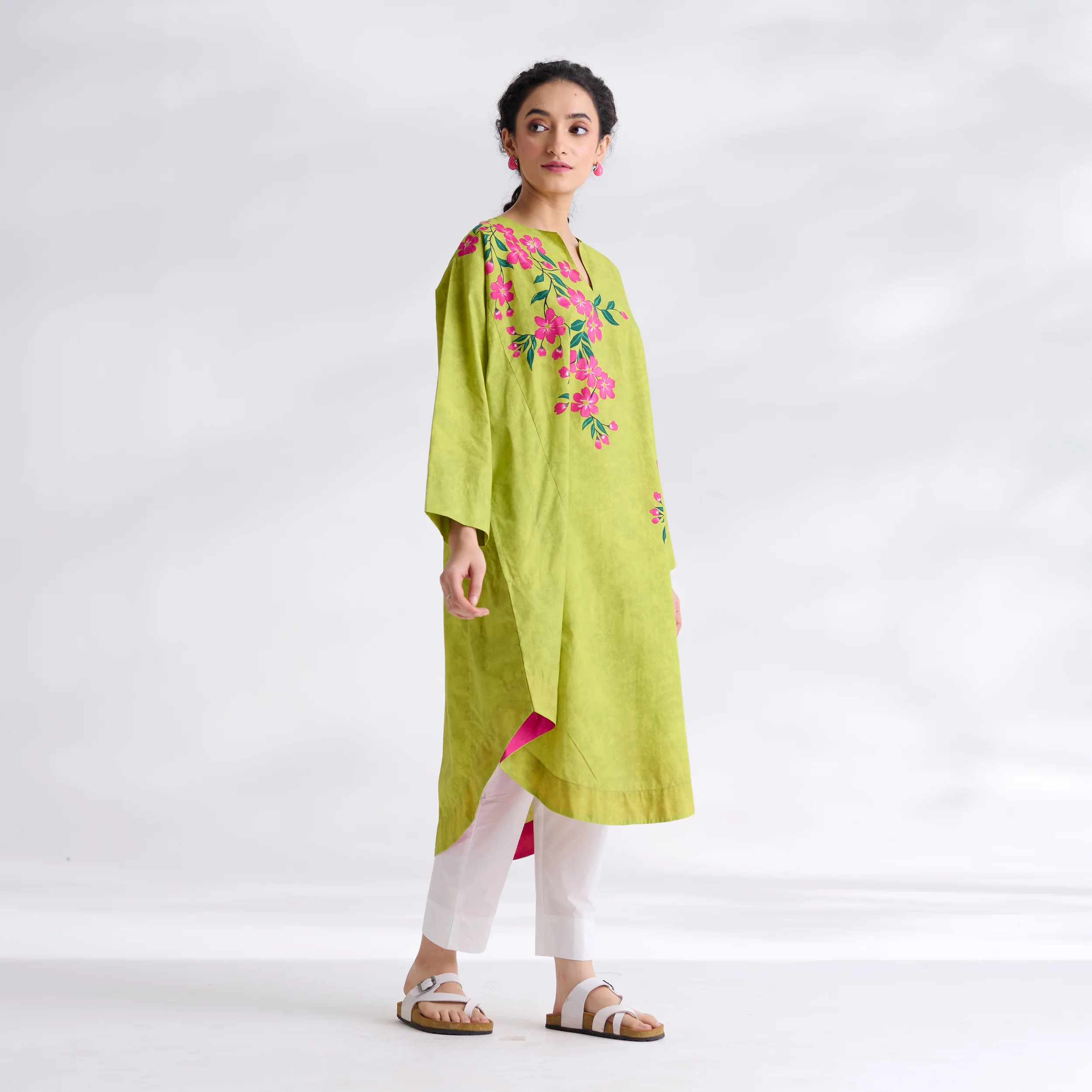 She Wore Flowers Cotton Kurta - Olive - Image 8